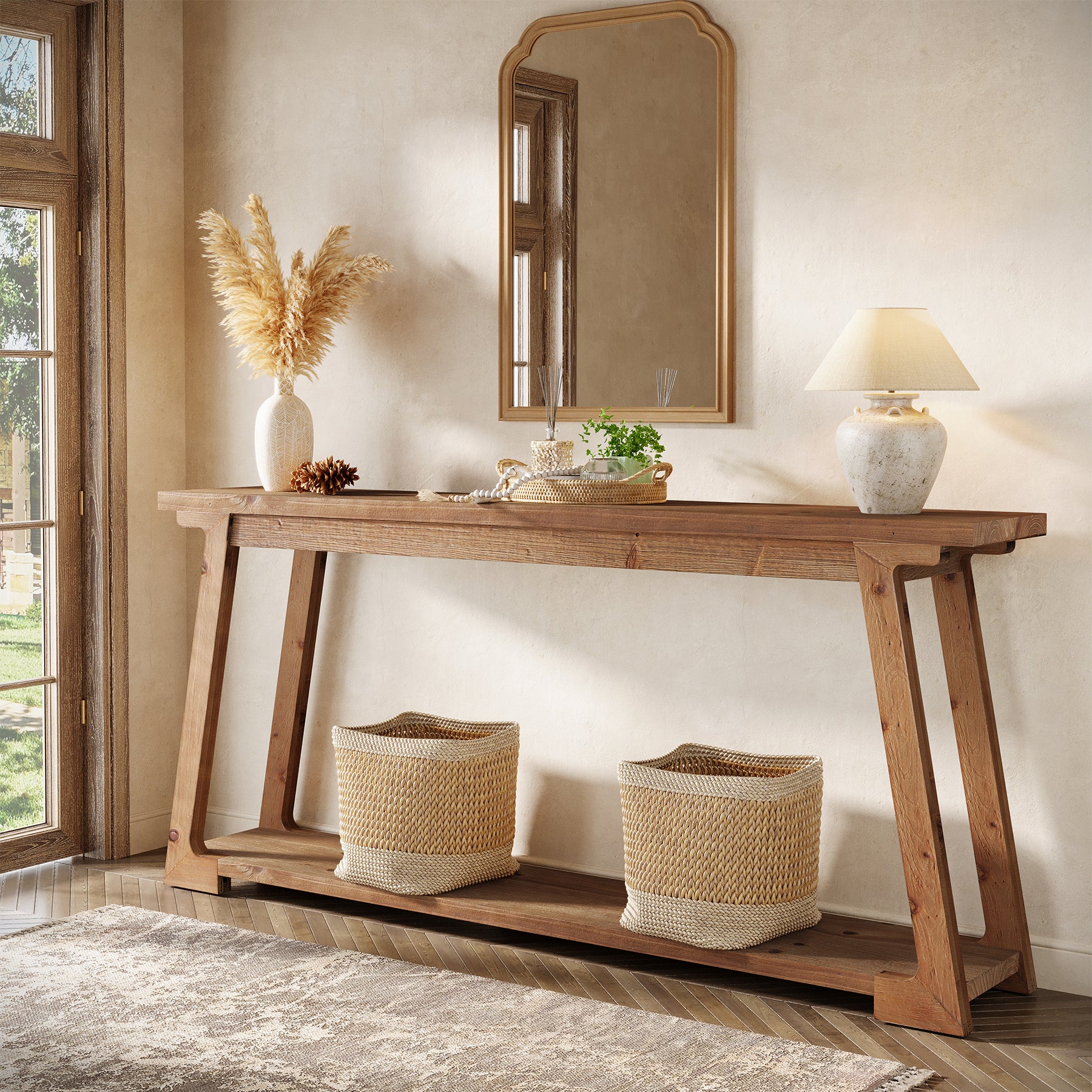 63" Console Table, Wood Sofa Table with 2-Tier Storage for Living Room - Image 4