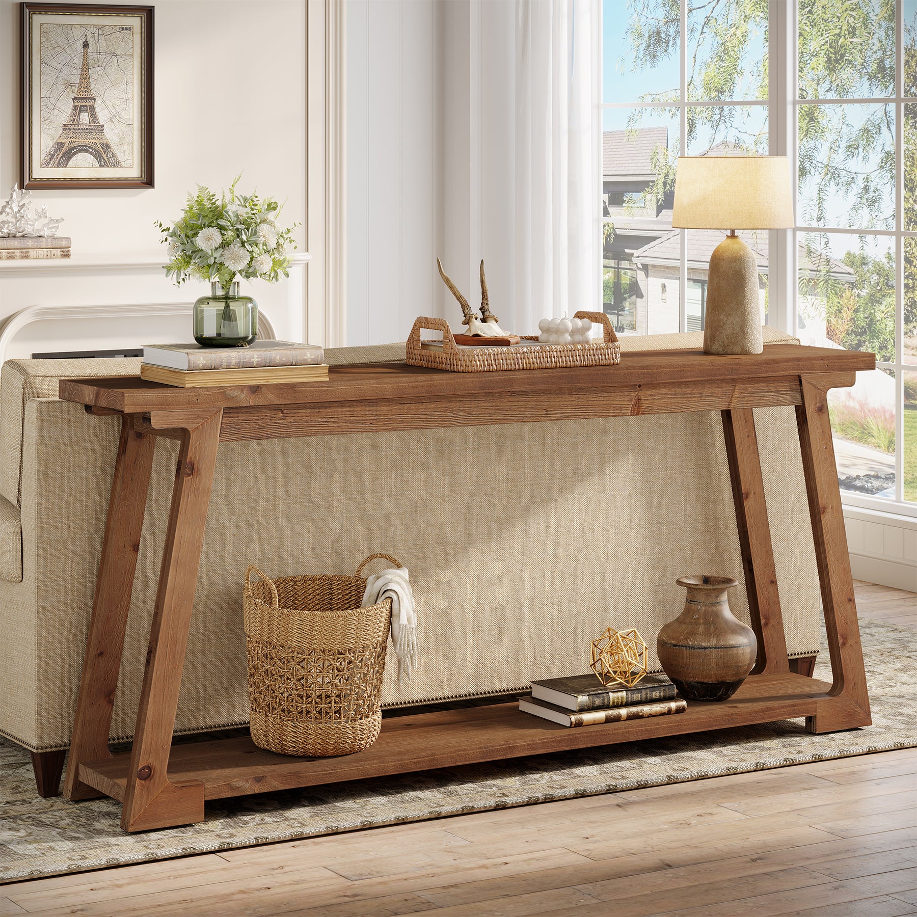 63" Console Table, Wood Sofa Table with 2-Tier Storage for Living Room - Image 5