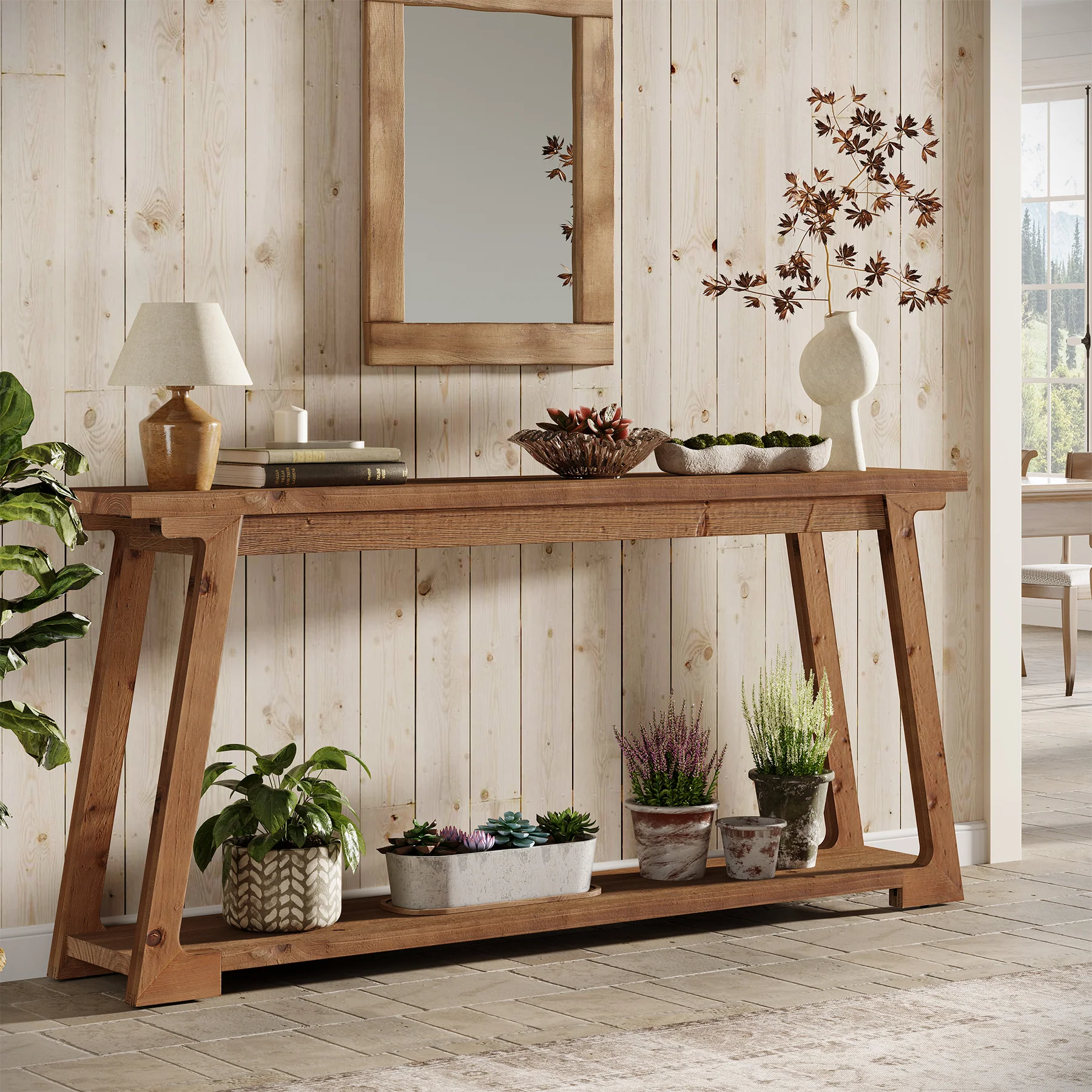 63" Console Table, Wood Sofa Table with 2-Tier Storage for Living Room - Image 6