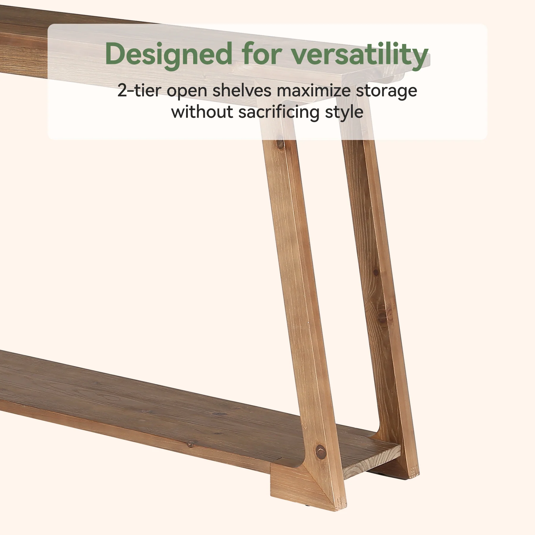 63" Console Table, Wood Sofa Table with 2-Tier Storage for Living Room - Image 7