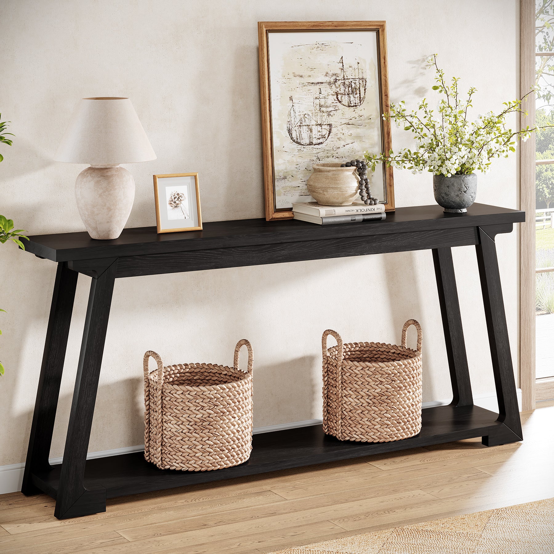 63" Console Table, Wood Sofa Table with 2-Tier Storage for Living Room - Image 9