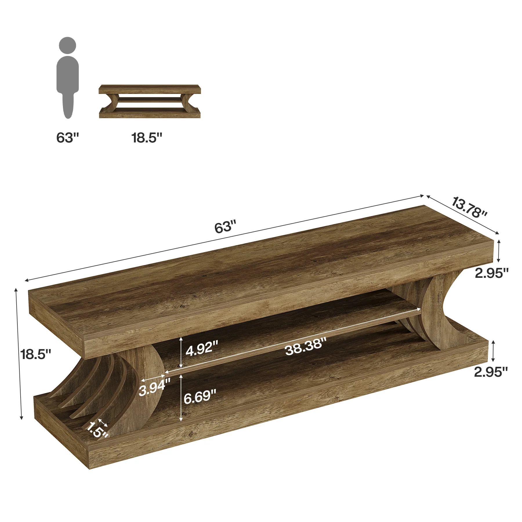 63" Entryway Bench, Wooden 3-Tier End of Bed Bench with Open Storage - Image 2