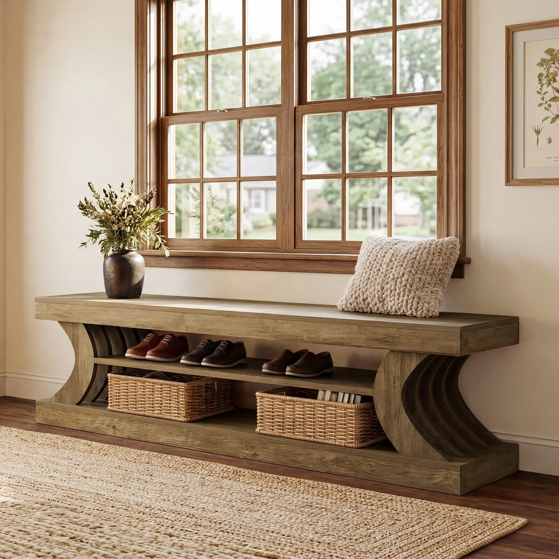 63" Entryway Bench, Wooden 3-Tier End of Bed Bench with Open Storage - Image 6
