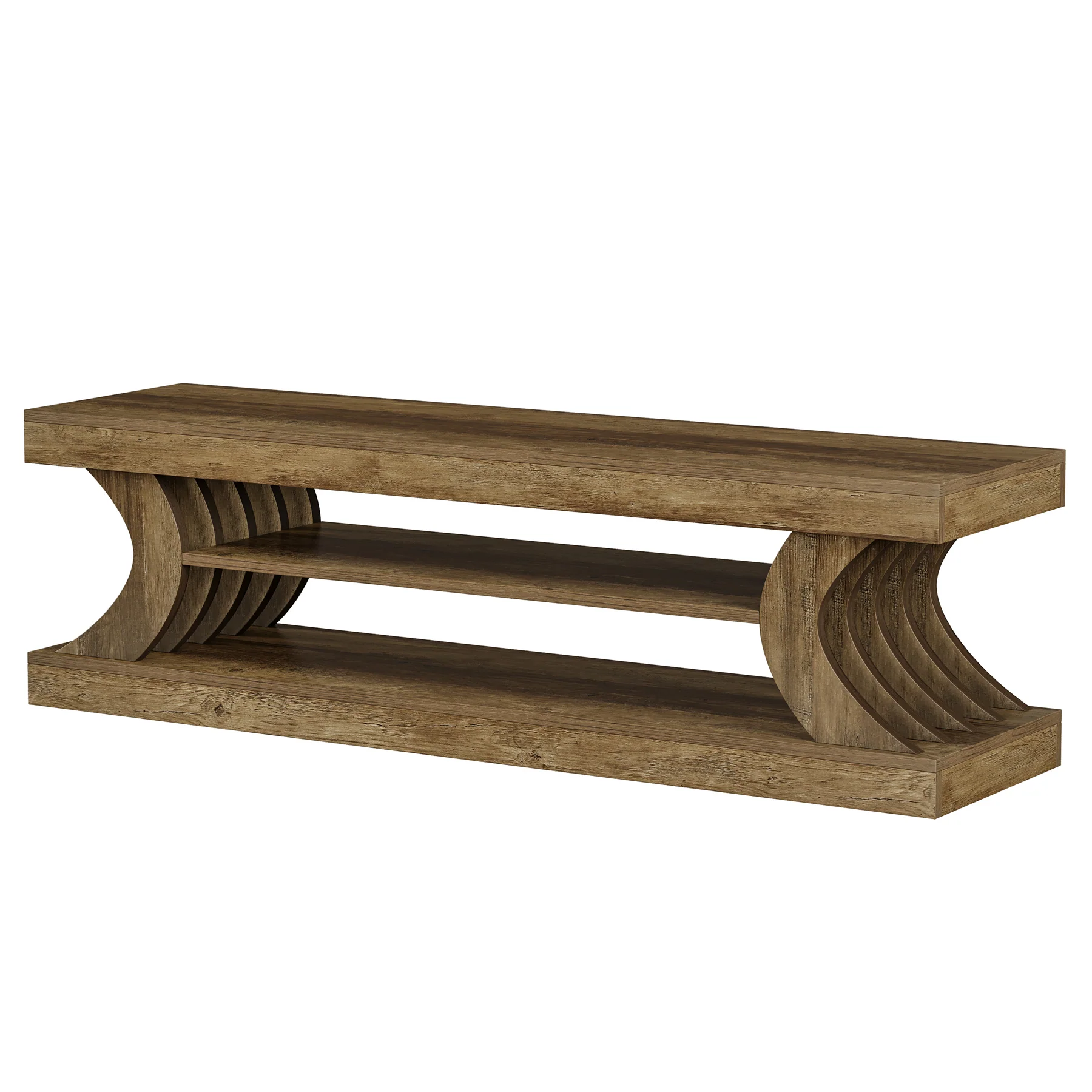 63" Entryway Bench, Wooden 3-Tier End of Bed Bench with Open Storage - Image 9
