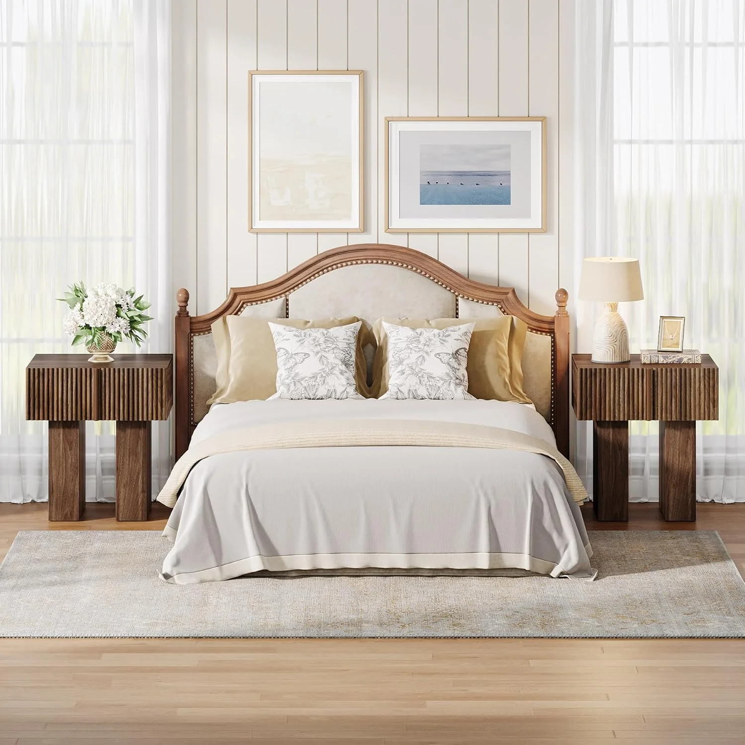 19.6" Fluted Nightstand, Wooden Bedside Table with Storage Drawer - Image 7