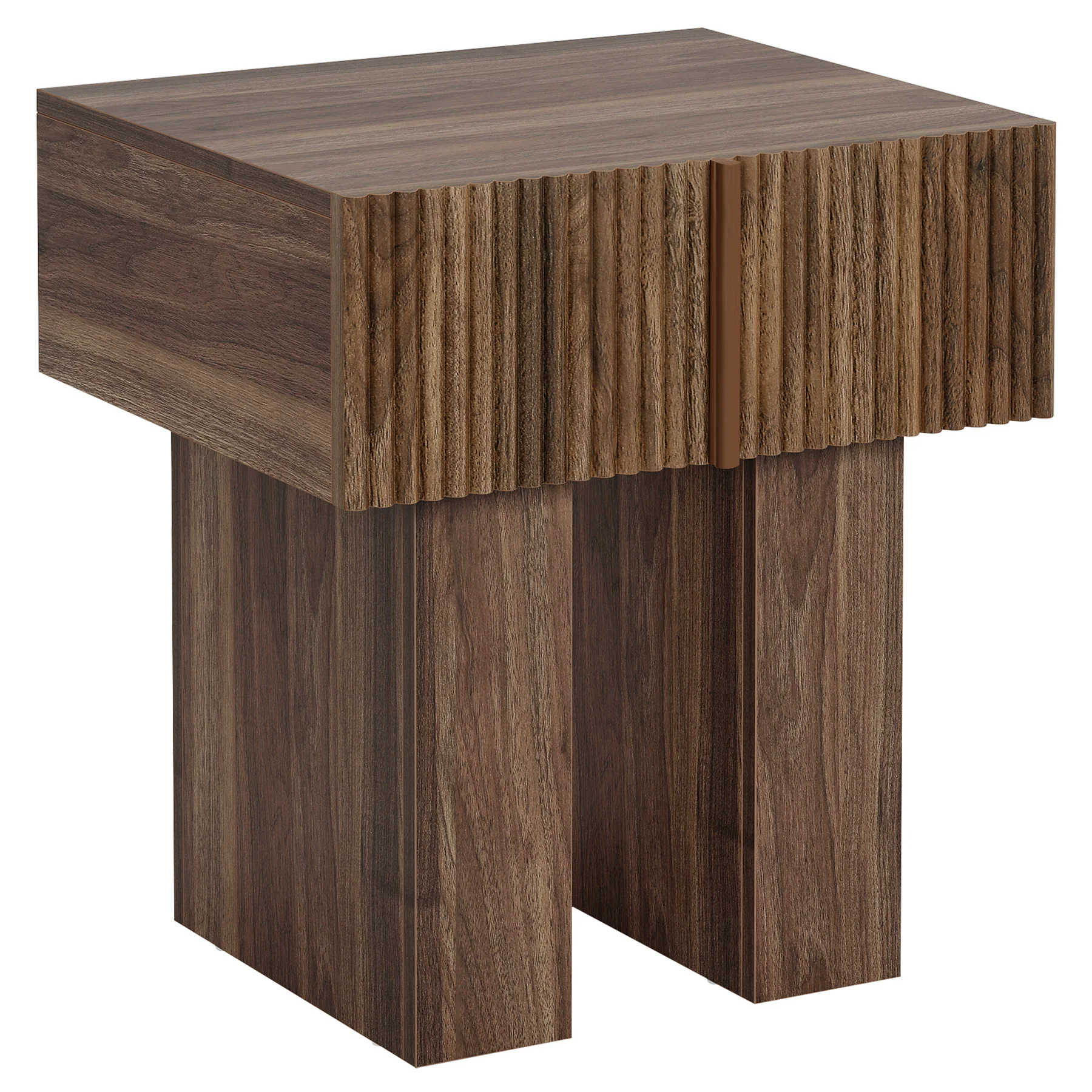 19.6" Fluted Nightstand, Wooden Bedside Table with Storage Drawer - Image 8