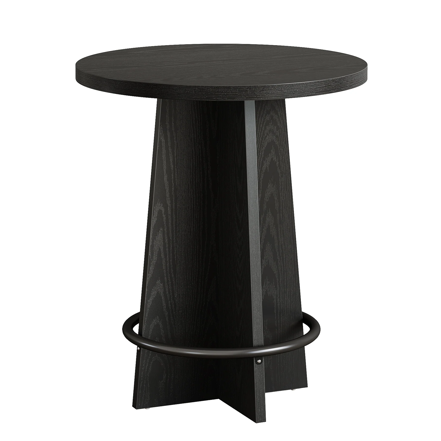 37.4" Bar Table, Wooden Bistro Pub Table with Metal Ring Footrest - Image 12