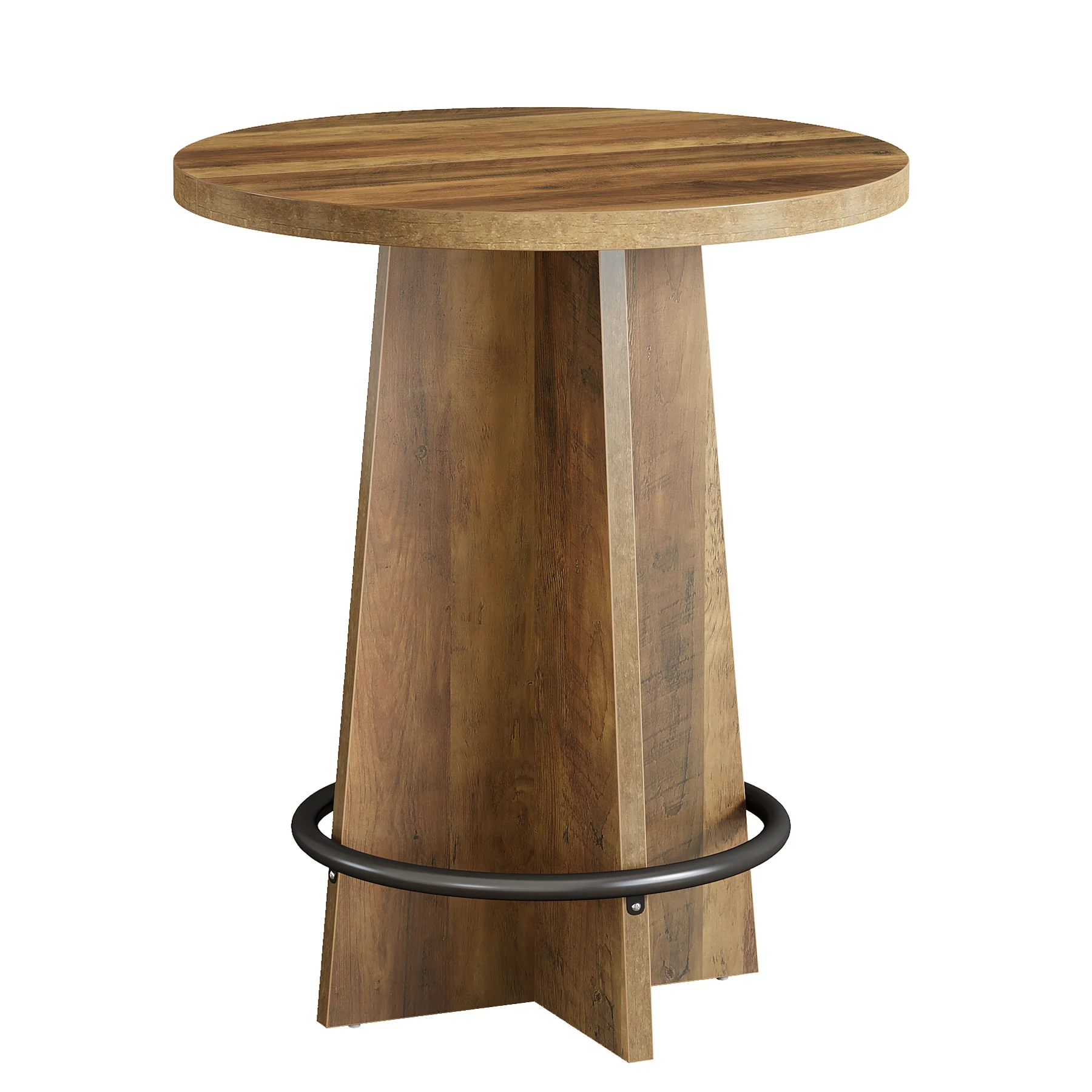 37.4" Bar Table, Wooden Bistro Pub Table with Metal Ring Footrest - Image 13