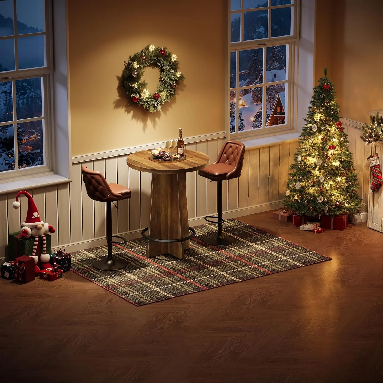 37.4" Bar Table, Wooden Bistro Pub Table with Metal Ring Footrest - Image 8