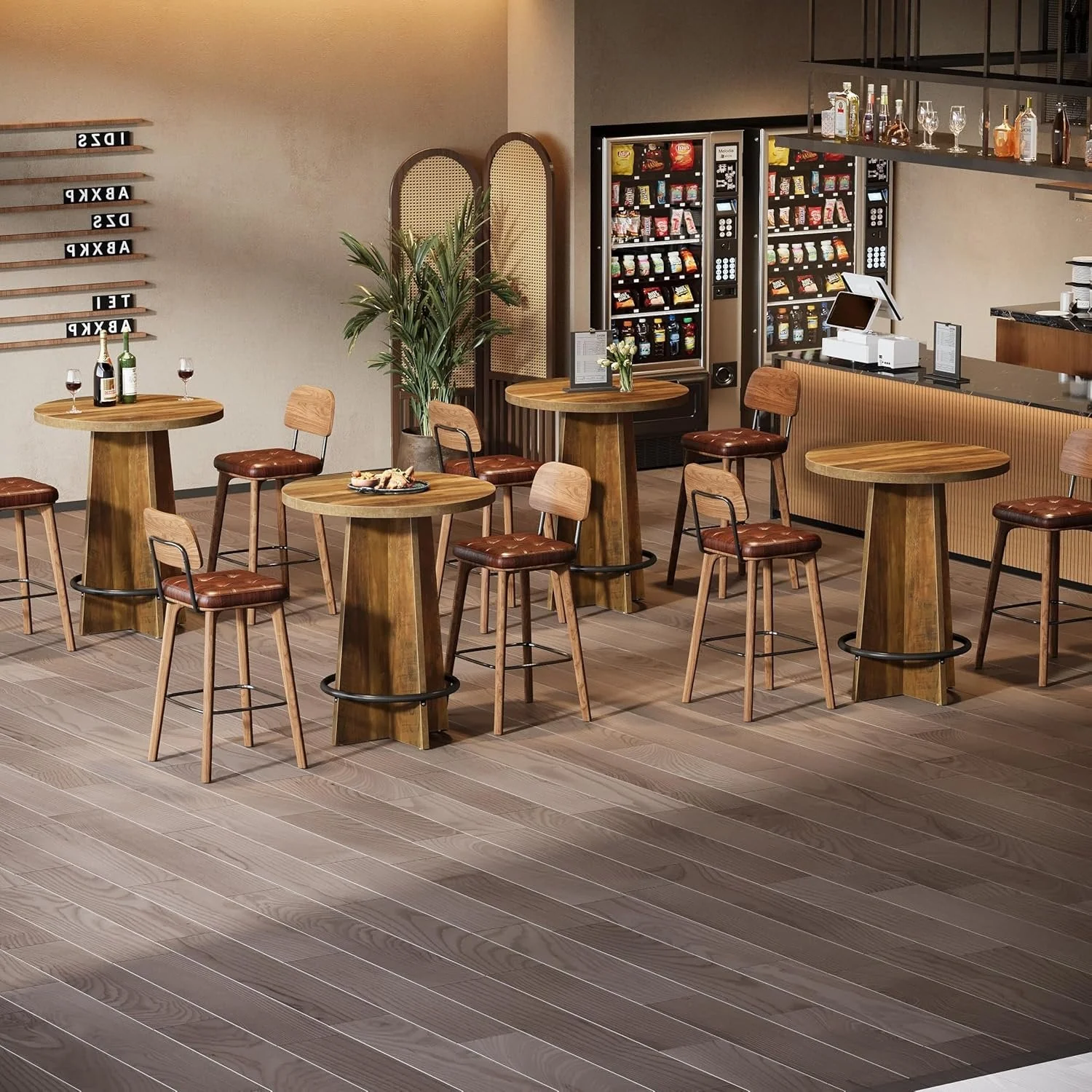 37.4" Bar Table, Wooden Bistro Pub Table with Metal Ring Footrest - Image 9