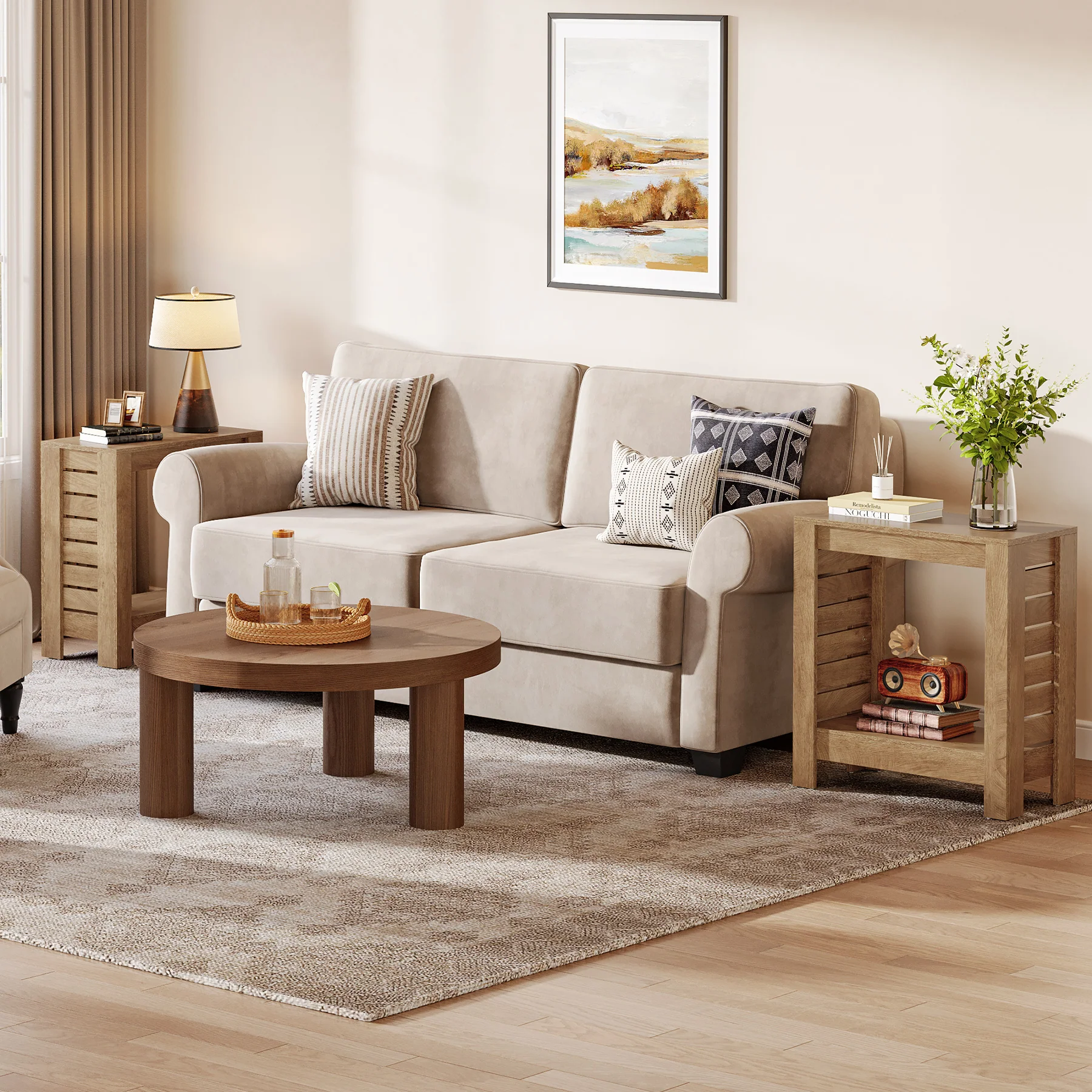 2-Tier Side Table, Wooden End Table Nightstand with Storage Shelf - Image 10