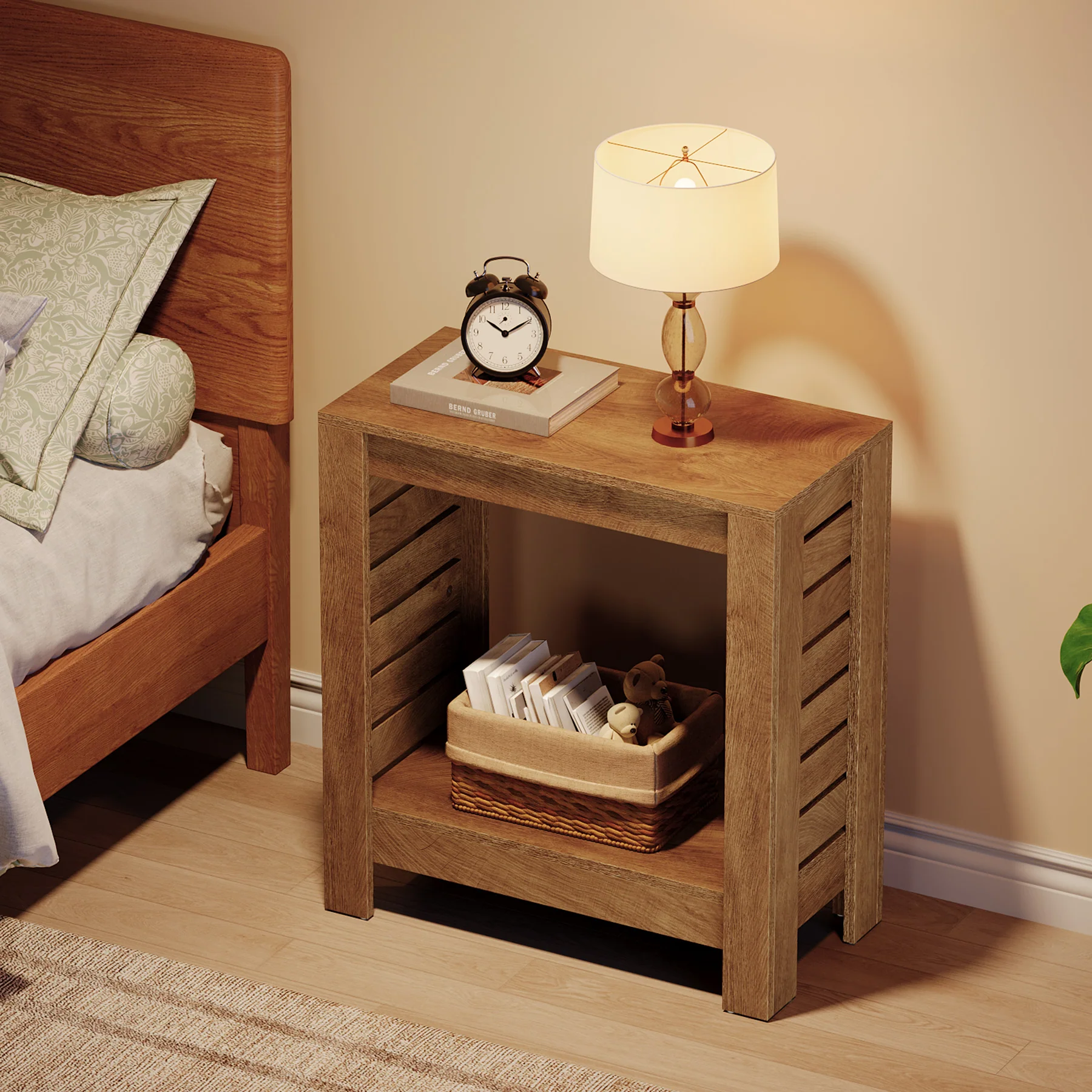 2-Tier Side Table, Wooden End Table Nightstand with Storage Shelf - Image 5