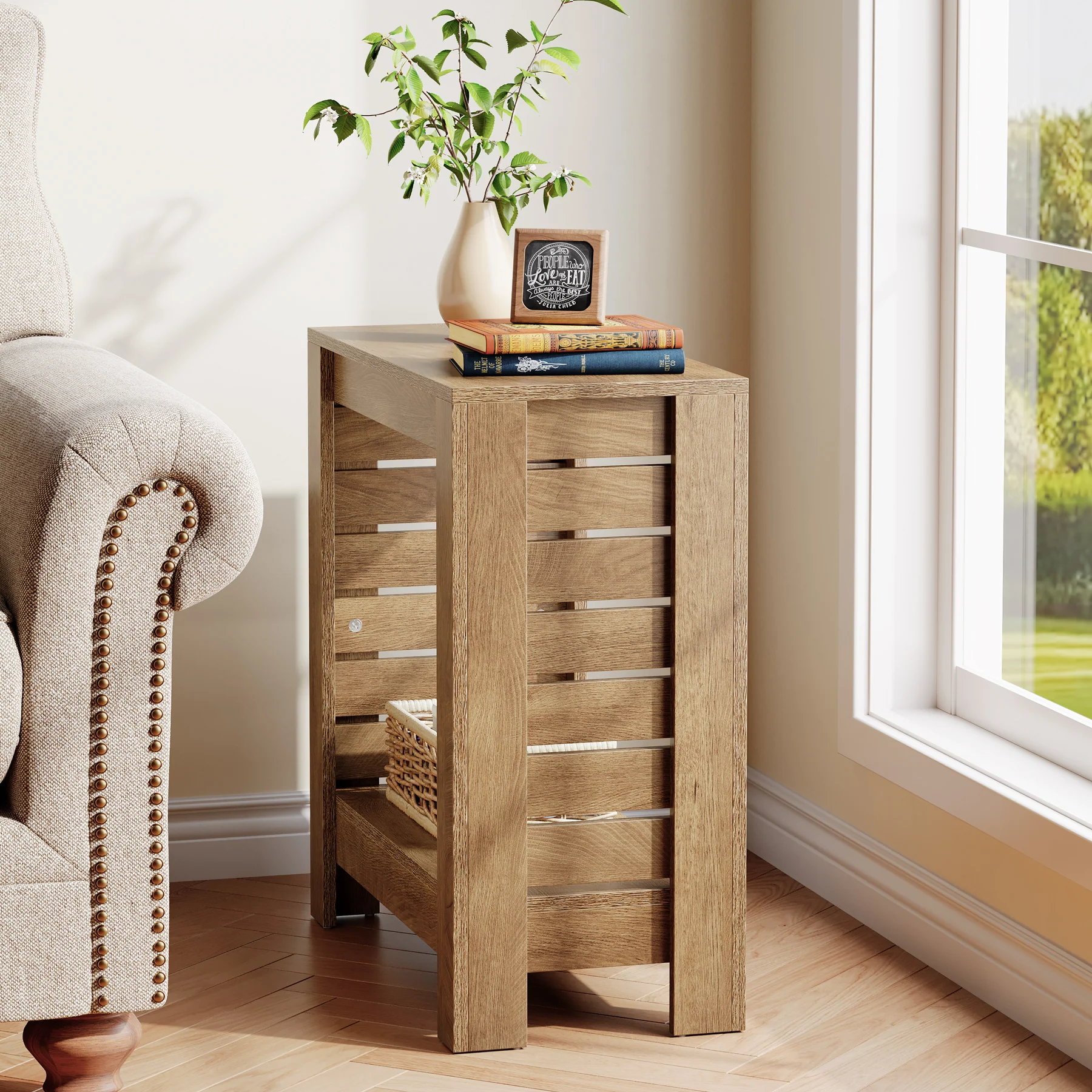 2-Tier Side Table, Wooden End Table Nightstand with Storage Shelf - Image 6