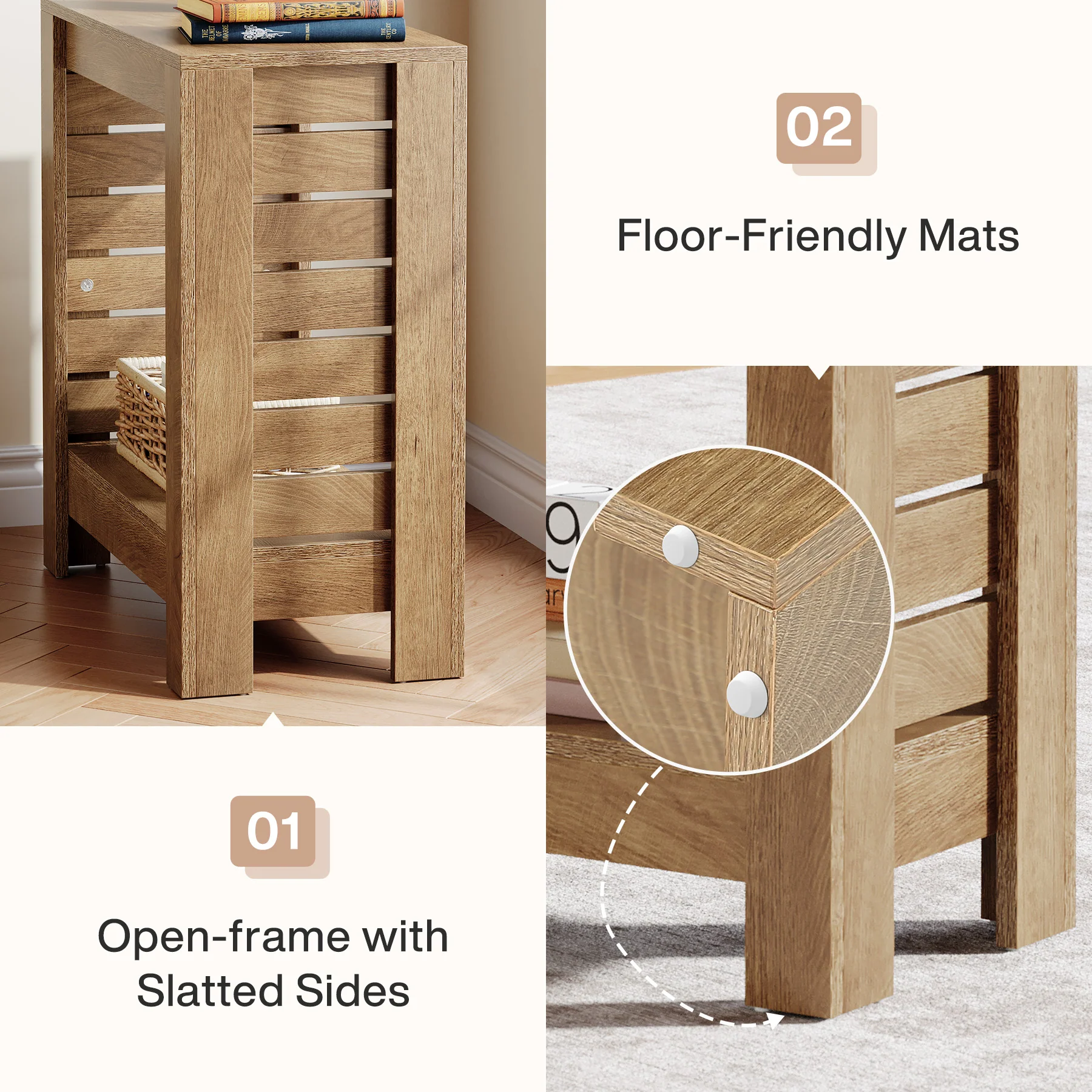 2-Tier Side Table, Wooden End Table Nightstand with Storage Shelf - Image 7