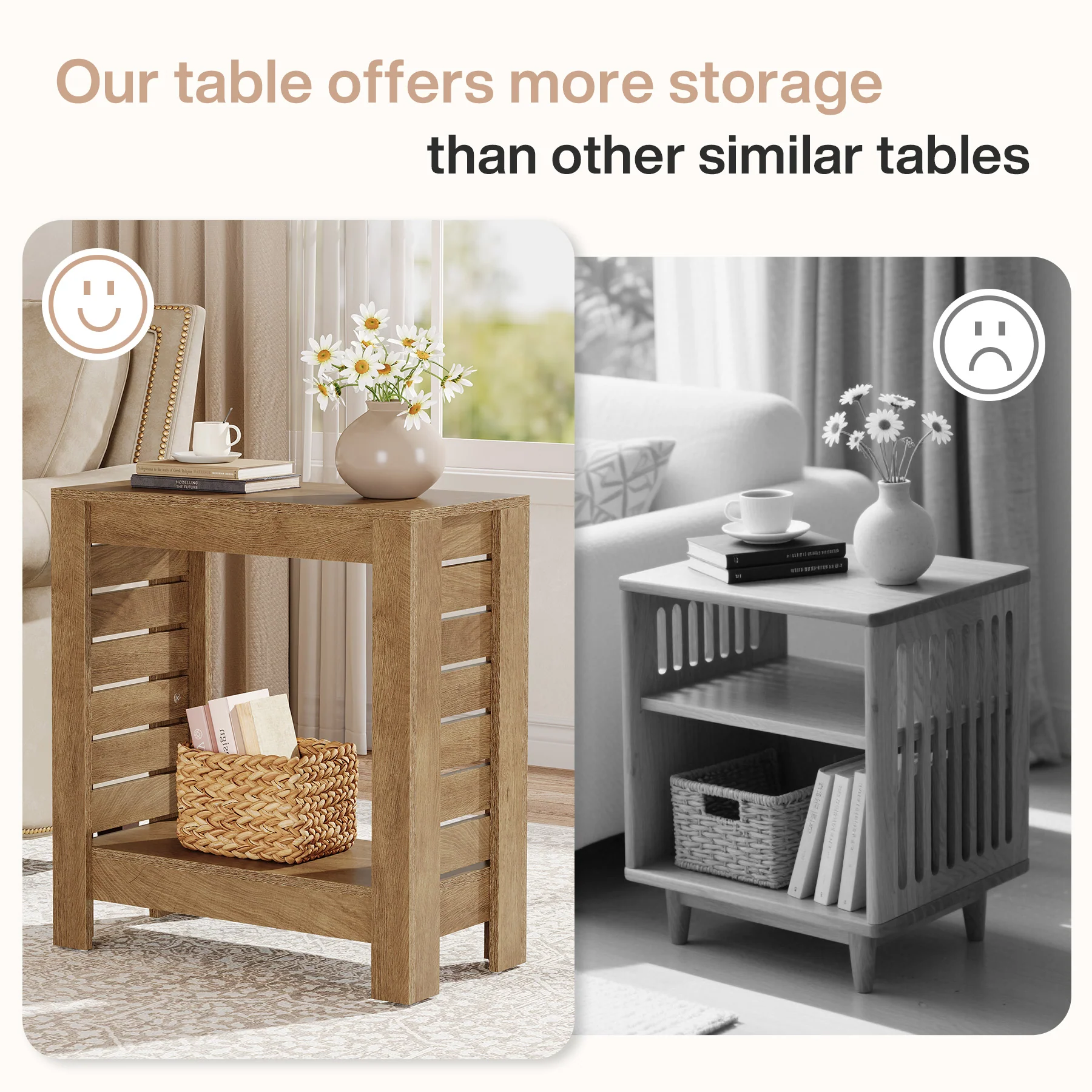 2-Tier Side Table, Wooden End Table Nightstand with Storage Shelf - Image 8