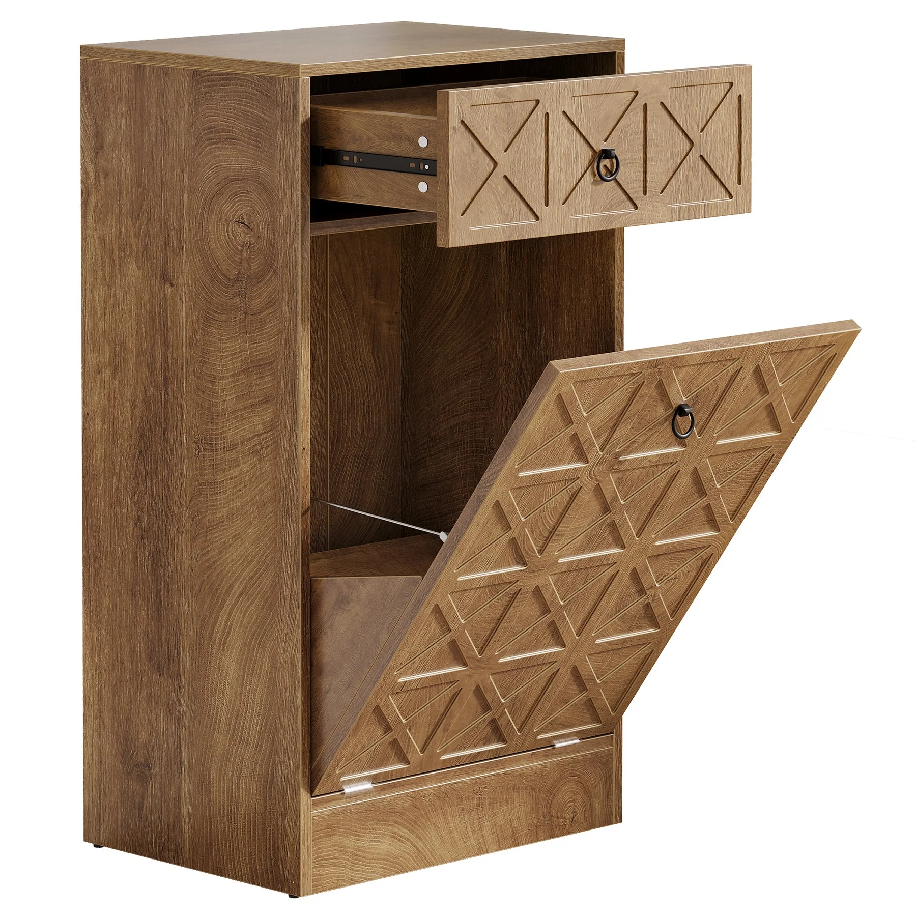 13 Gallon Tilt-Out Laundry Hamper, Wooden Hidden Cabinet with Drawer - Image 8
