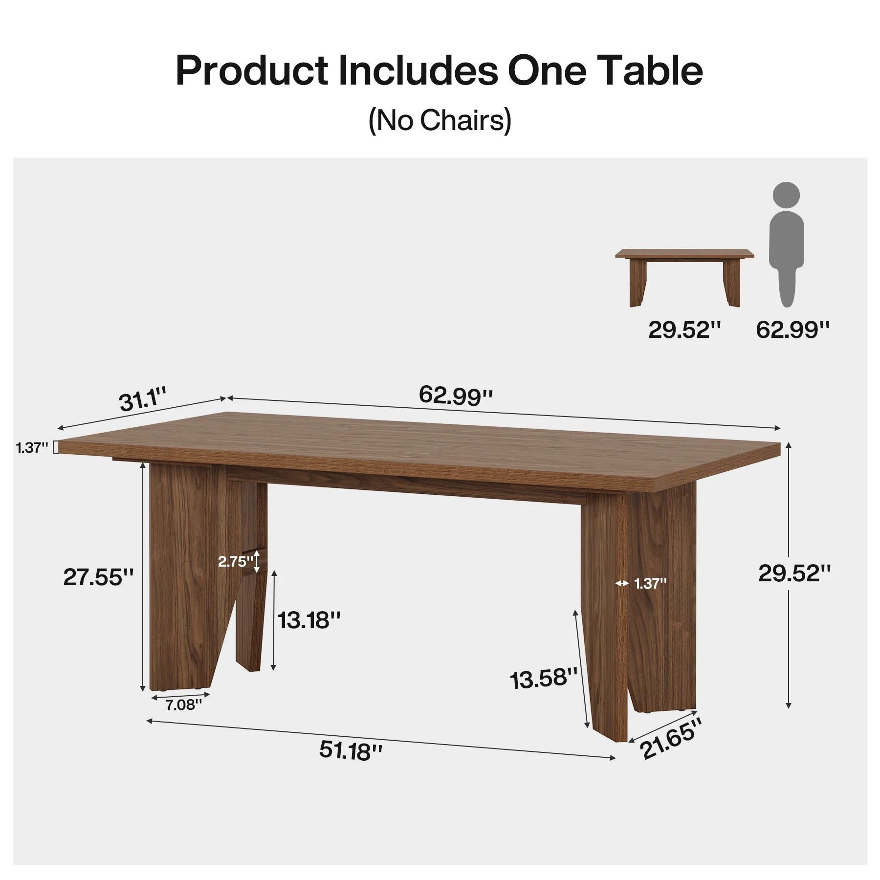 63" Executive Desk, Wooden Office Computer Desk Writing Table with Sturdy Legs - Image 2