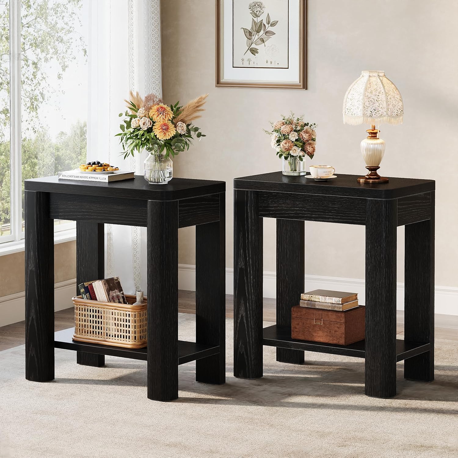 23.6" End Table, Farmhouse Wooden Side Table with Storage Shelf - Image 10