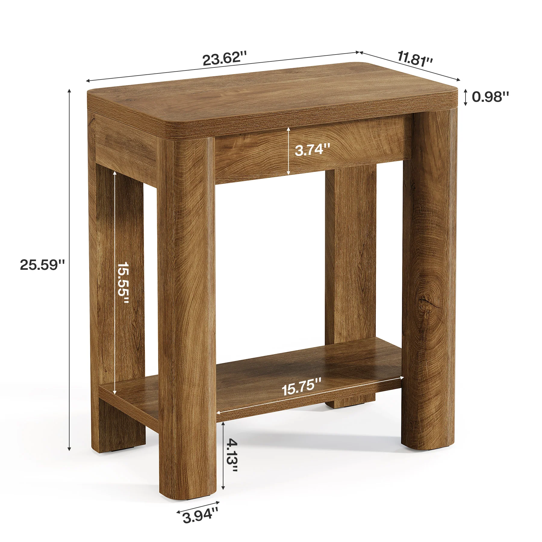 23.6" End Table, Farmhouse Wooden Side Table with Storage Shelf - Image 2