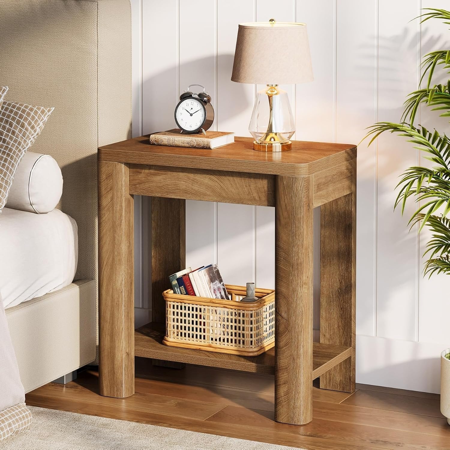 23.6" End Table, Farmhouse Wooden Side Table with Storage Shelf - Image 4