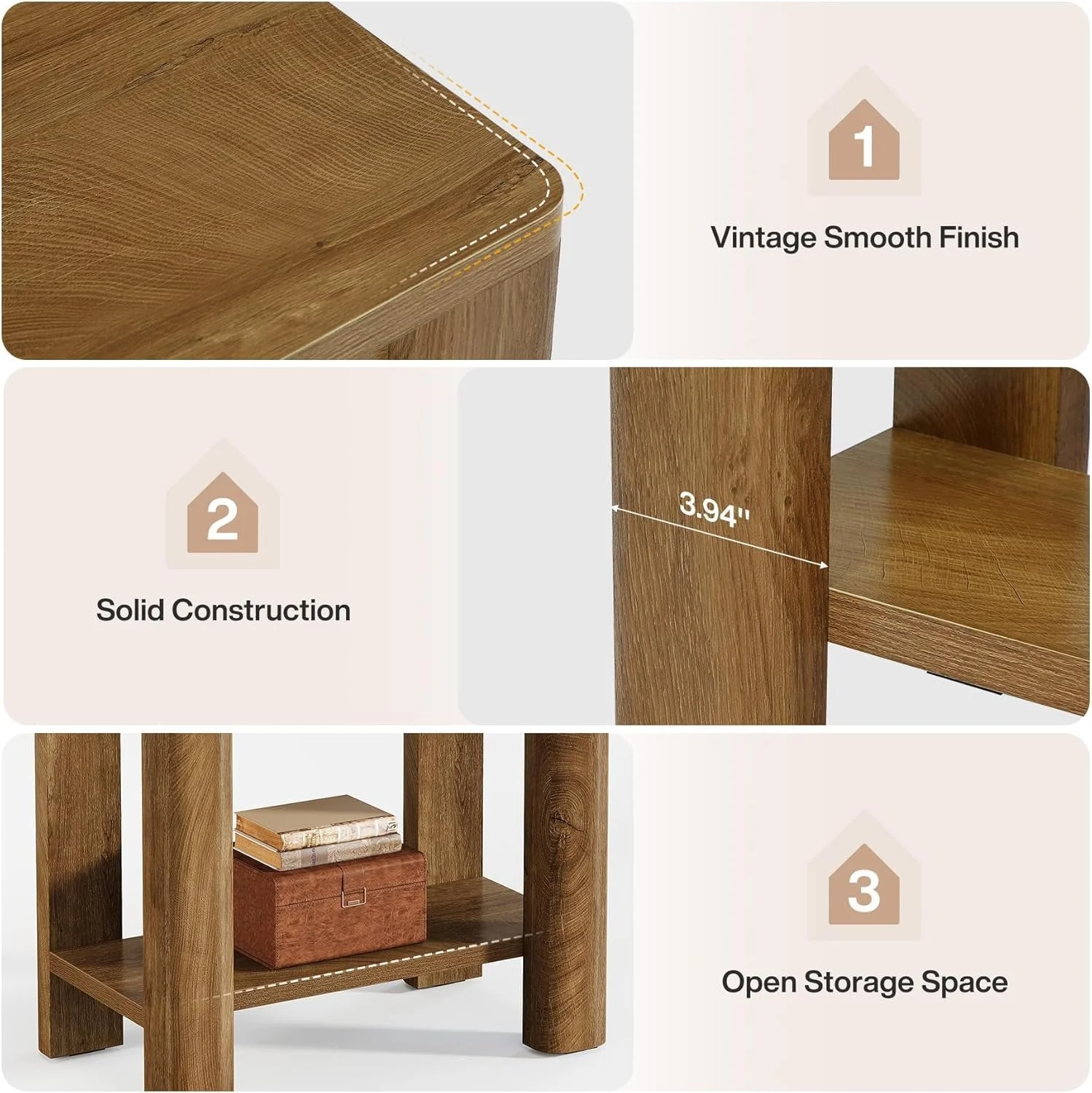 23.6" End Table, Farmhouse Wooden Side Table with Storage Shelf - Image 6