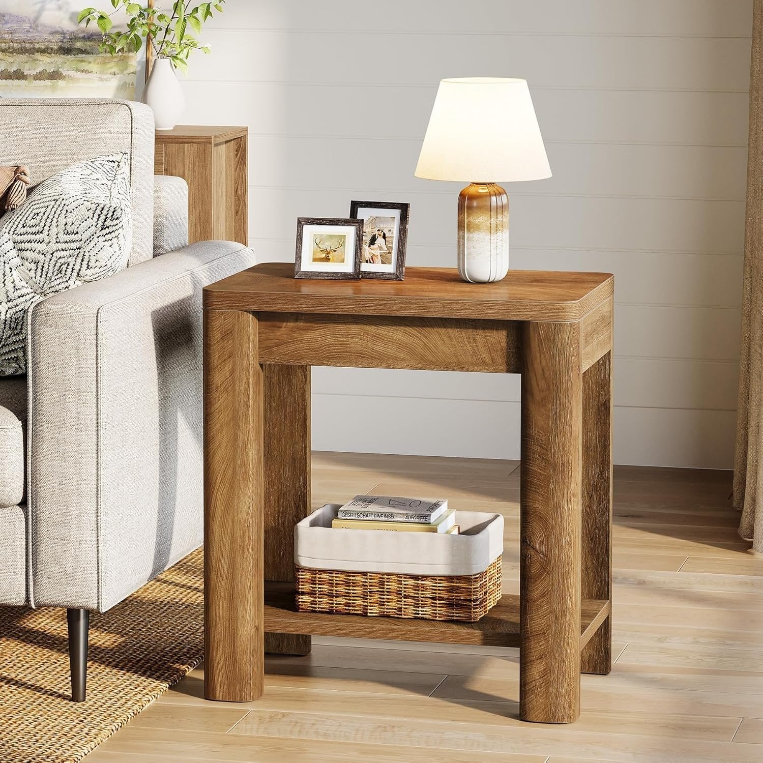 23.6" End Table, Farmhouse Wooden Side Table with Storage Shelf - Image 7