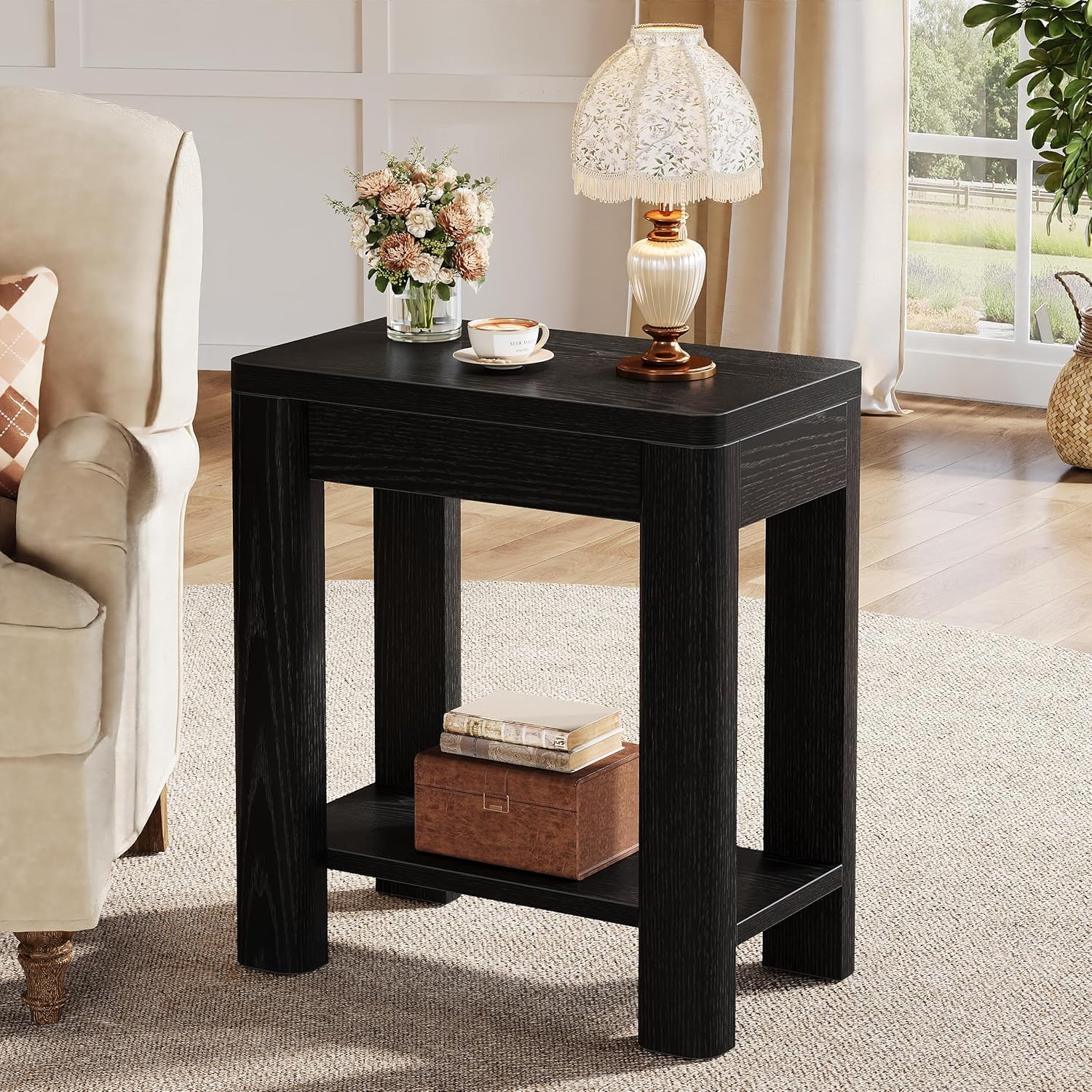 23.6" End Table, Farmhouse Wooden Side Table with Storage Shelf - Image 9