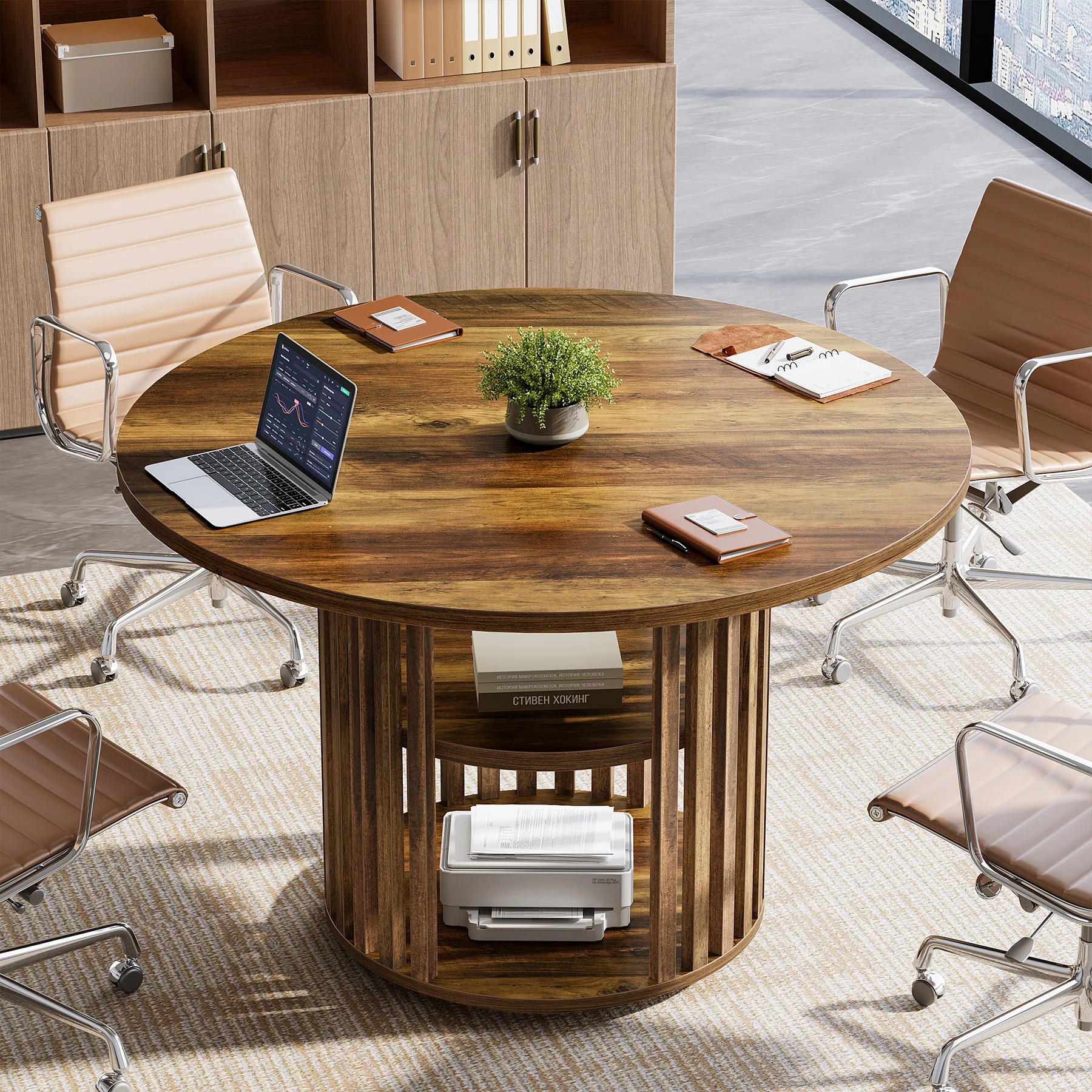 47" Round Conference Table, Wooden Small Meeting Room Table for 4 - Image 5