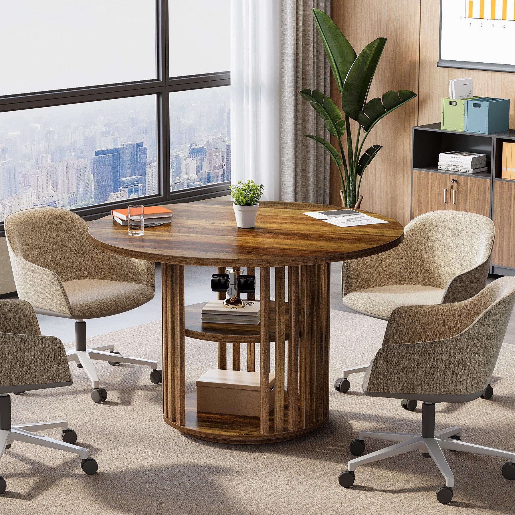 47" Round Conference Table, Wooden Small Meeting Room Table for 4 - Image 9