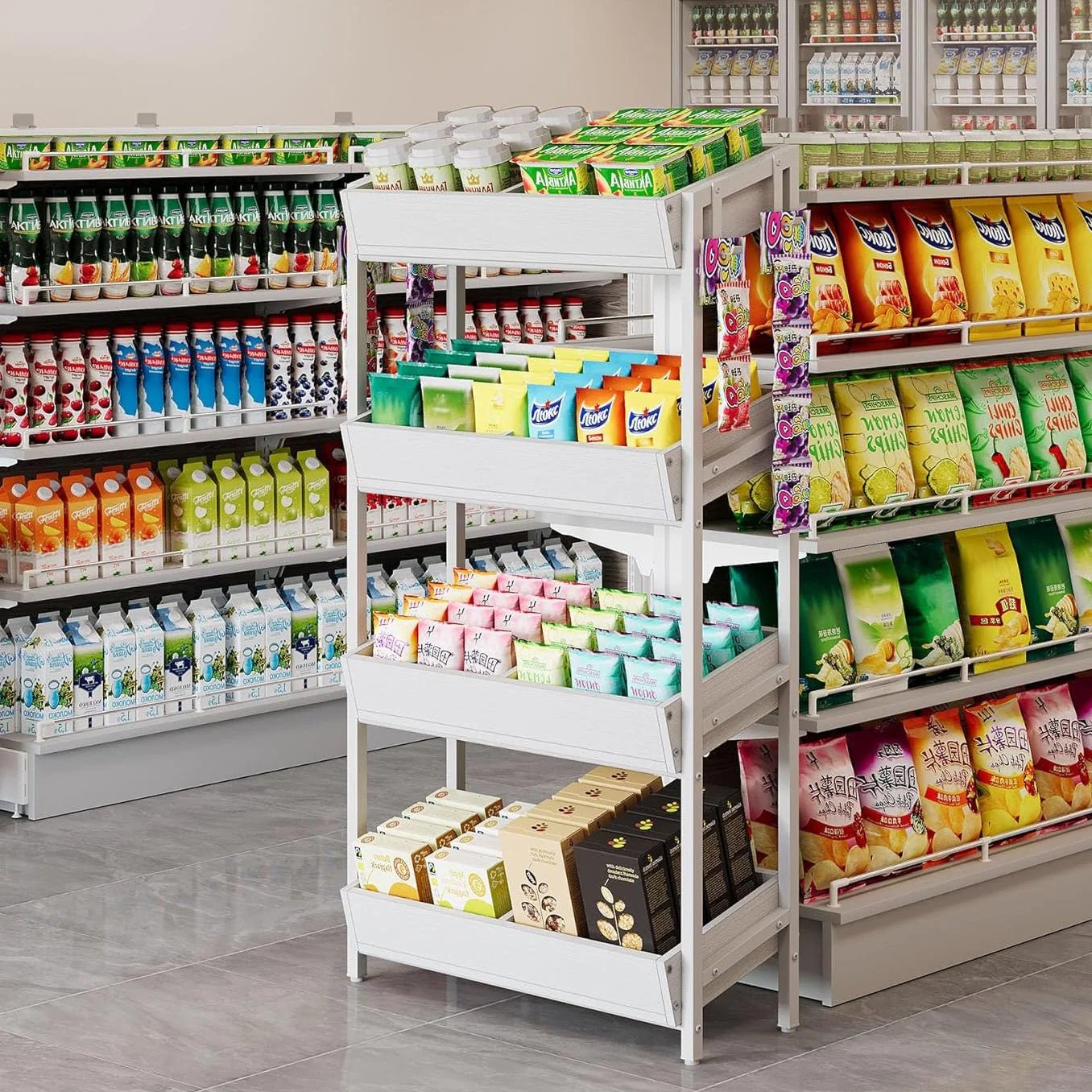 4-Tier Retail Display Rack, Wooden Snack Candy Rack Storage Shelf Organizer - Image 13