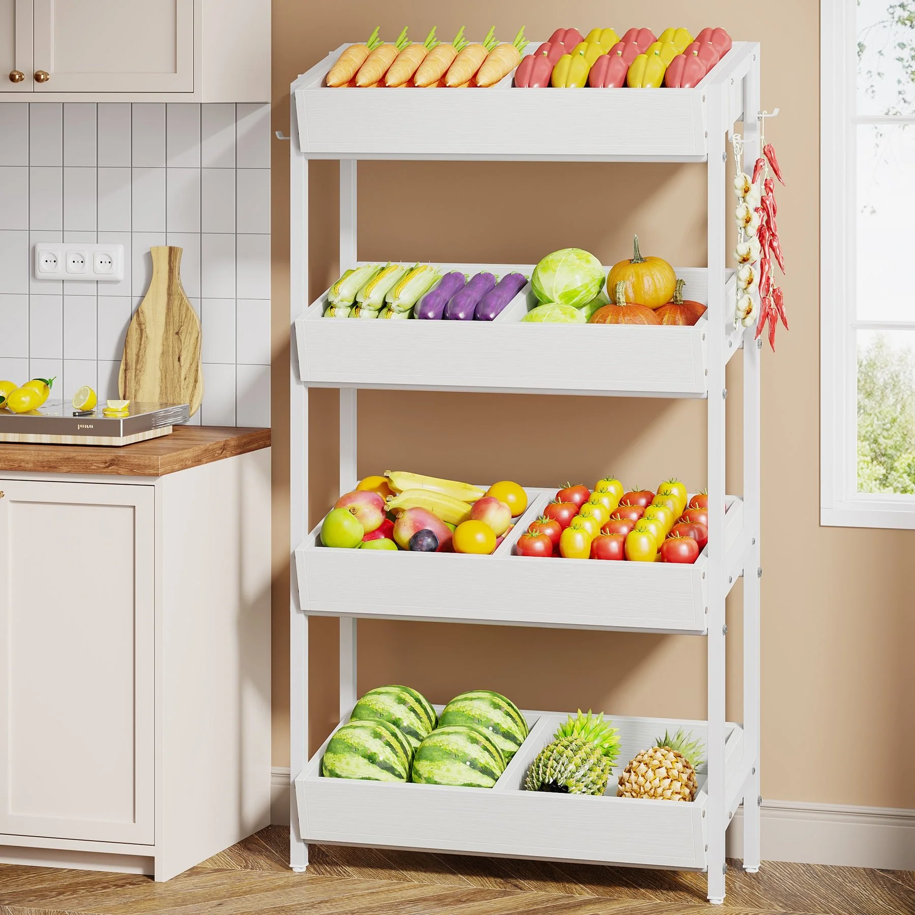 Wood Fruit Vegetable Storage Rack Stand, 4-Tier Storage Organizer - Image 10
