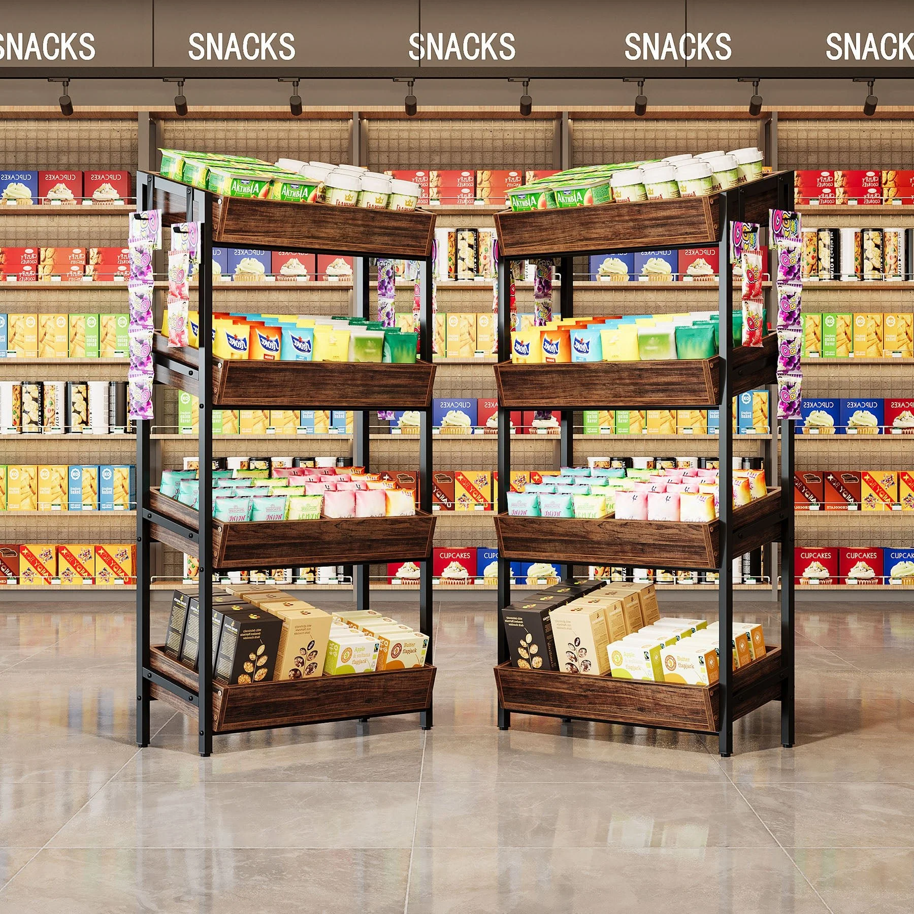 4-Tier Retail Display Rack, Wooden Snack Candy Rack Storage Shelf Organizer - Image 5