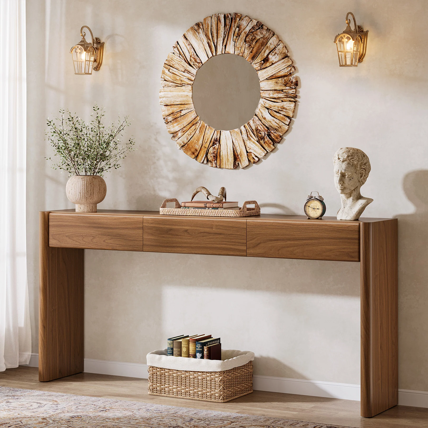 70.9" Console Table, Wooden Sofa Entryway Table with 3 Drawers - Image 4