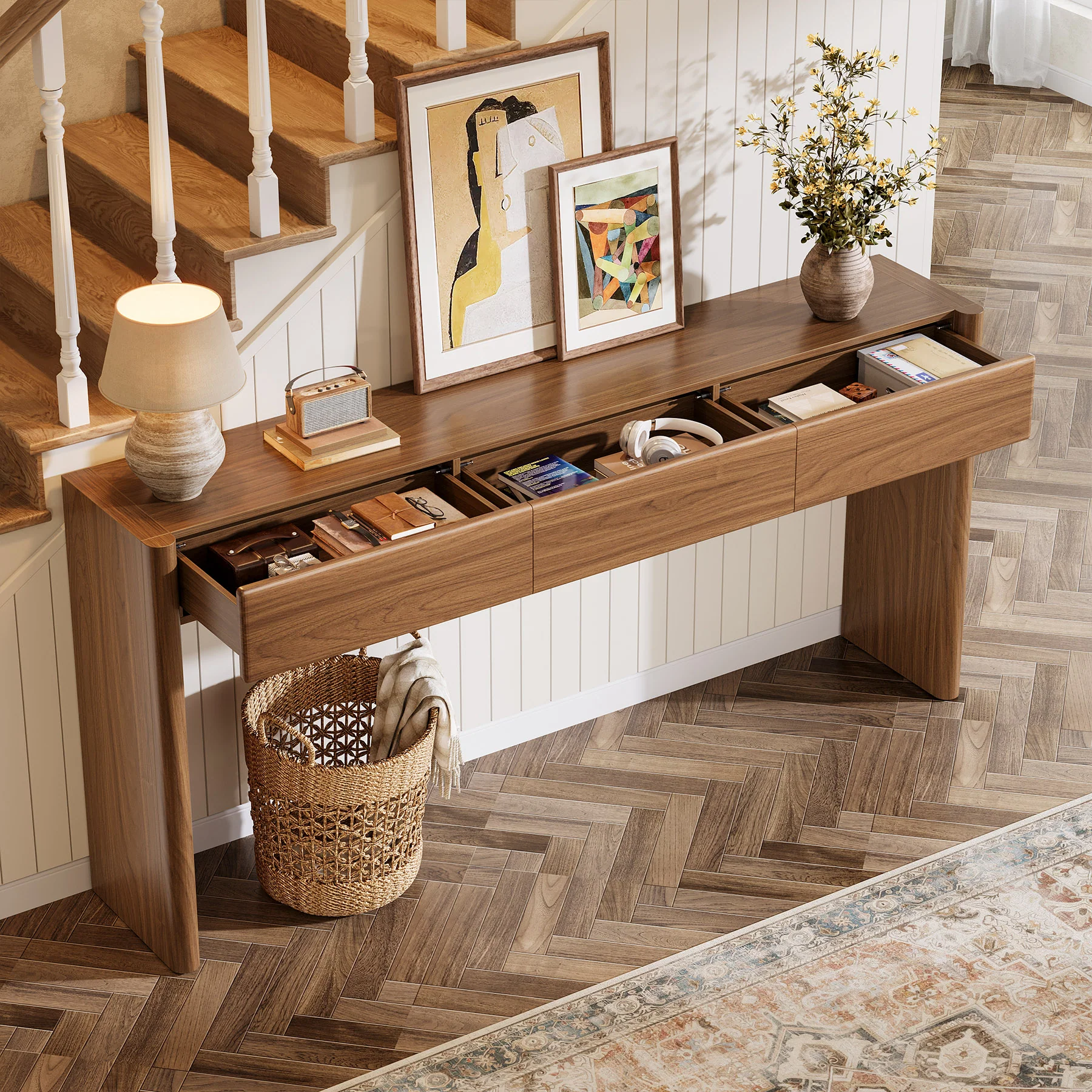 70.9" Console Table, Wooden Sofa Entryway Table with 3 Drawers - Image 6