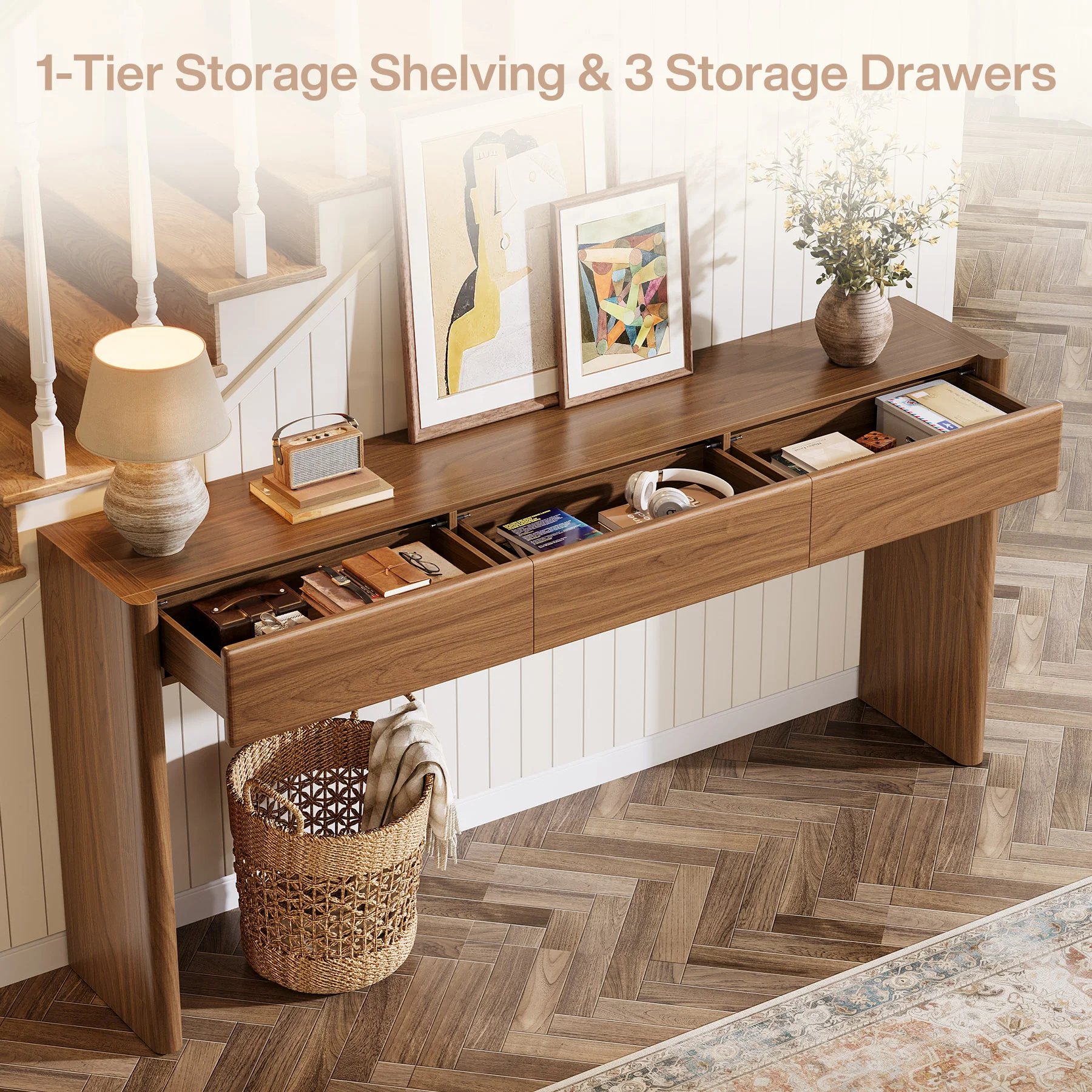 70.9" Console Table, Wooden Sofa Entryway Table with 3 Drawers - Image 9