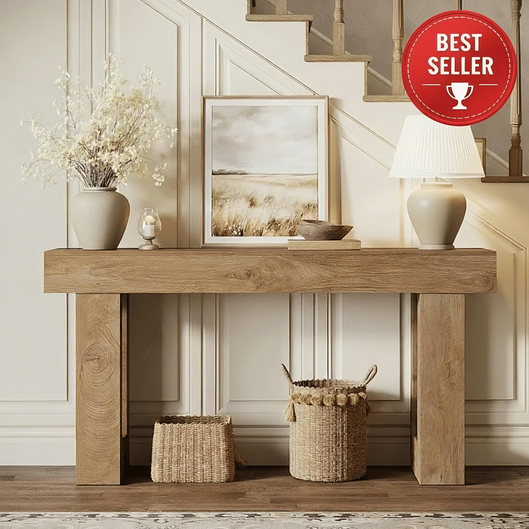 63" Rustic Sofa Table, Chunky Console Table for Entryway