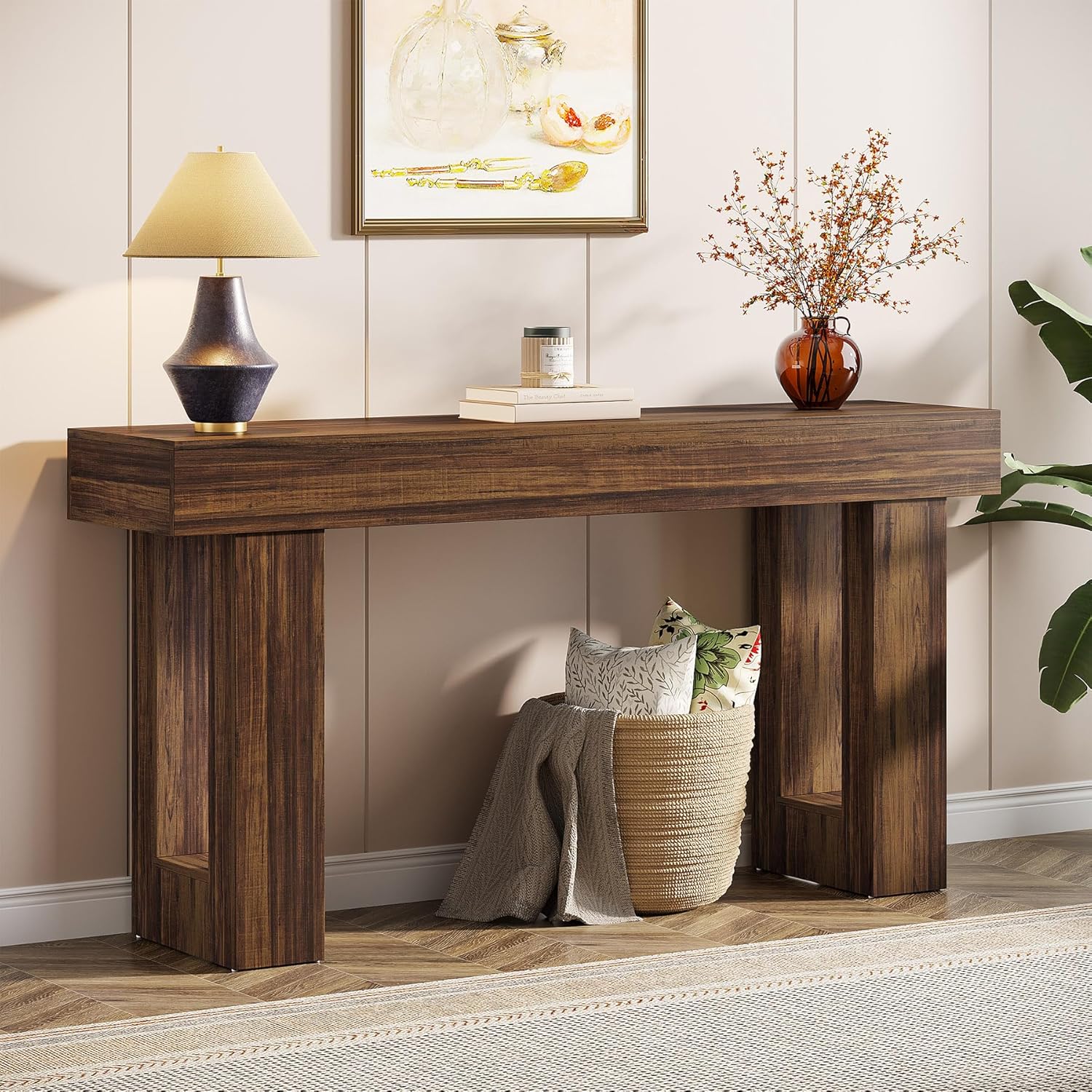63" Rustic Sofa Table, Chunky Console Table for Entryway - Image 14