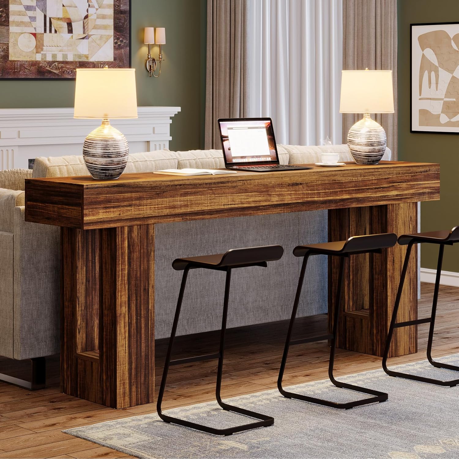 63" Rustic Sofa Table, Chunky Console Table for Entryway - Image 17
