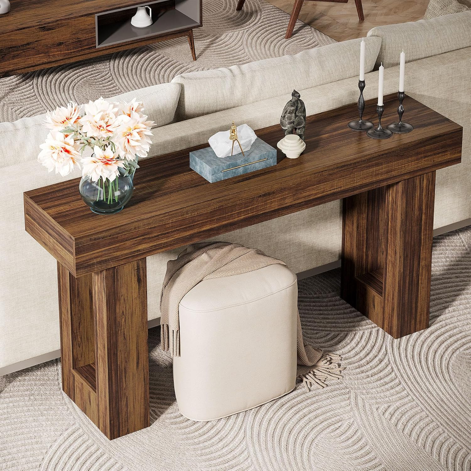 63" Rustic Sofa Table, Chunky Console Table for Entryway - Image 18