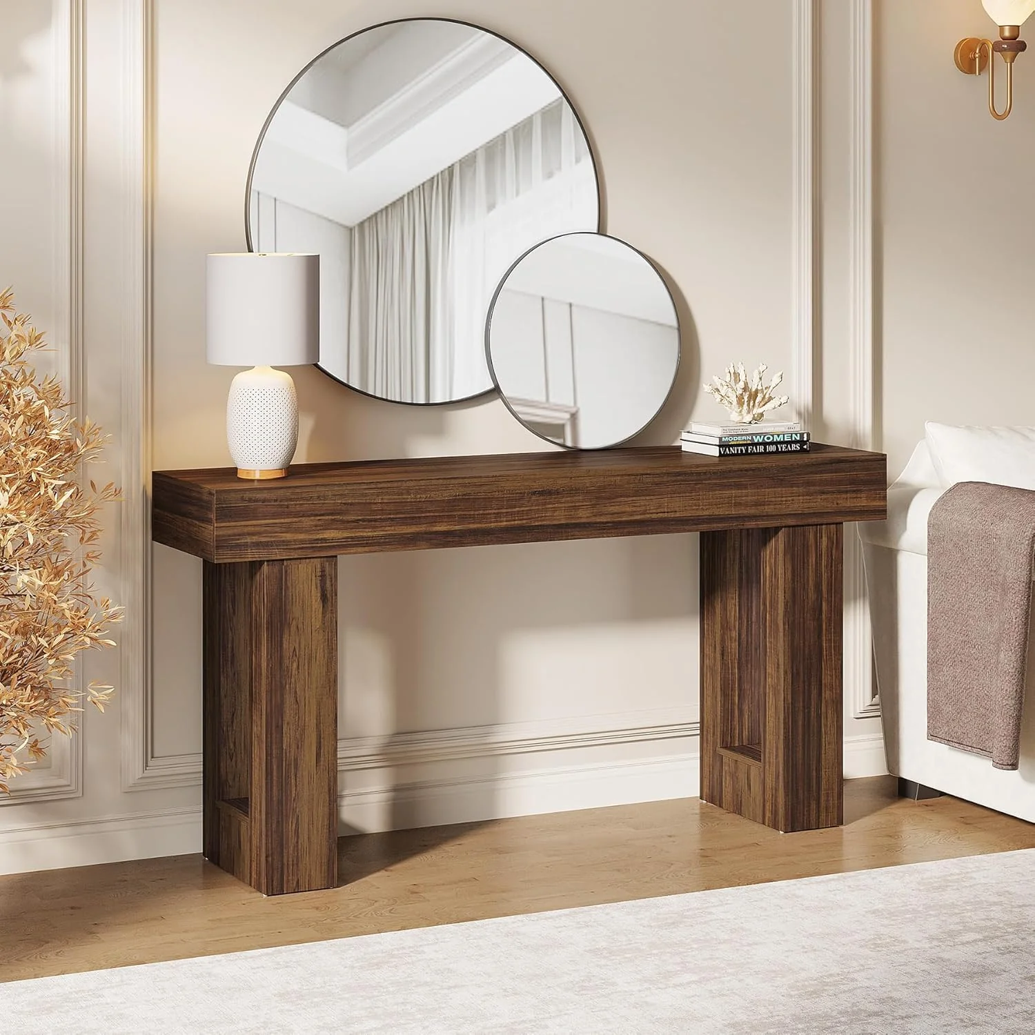 63" Rustic Sofa Table, Chunky Console Table for Entryway - Image 19