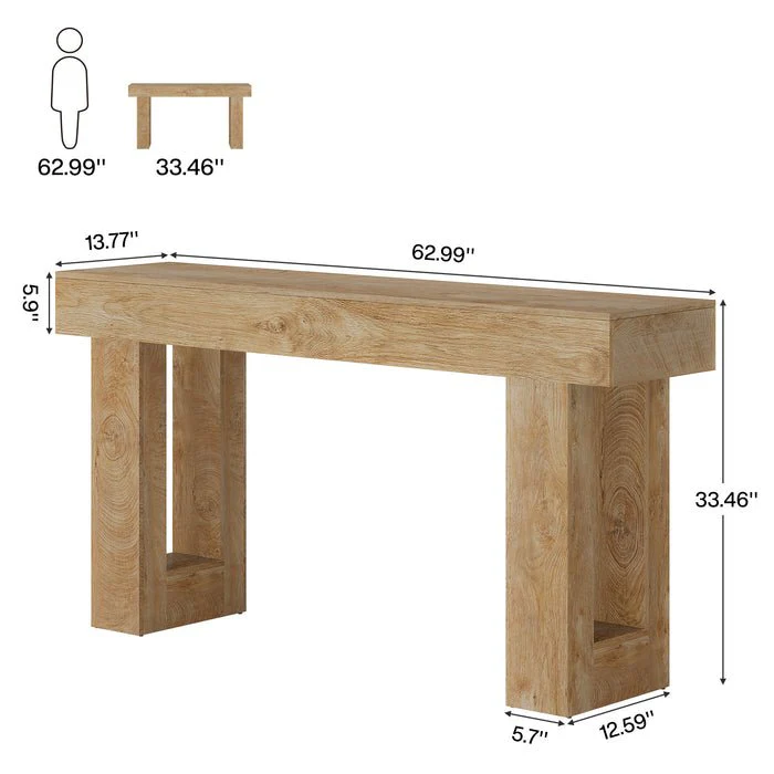 63" Rustic Sofa Table, Chunky Console Table for Entryway - Image 2