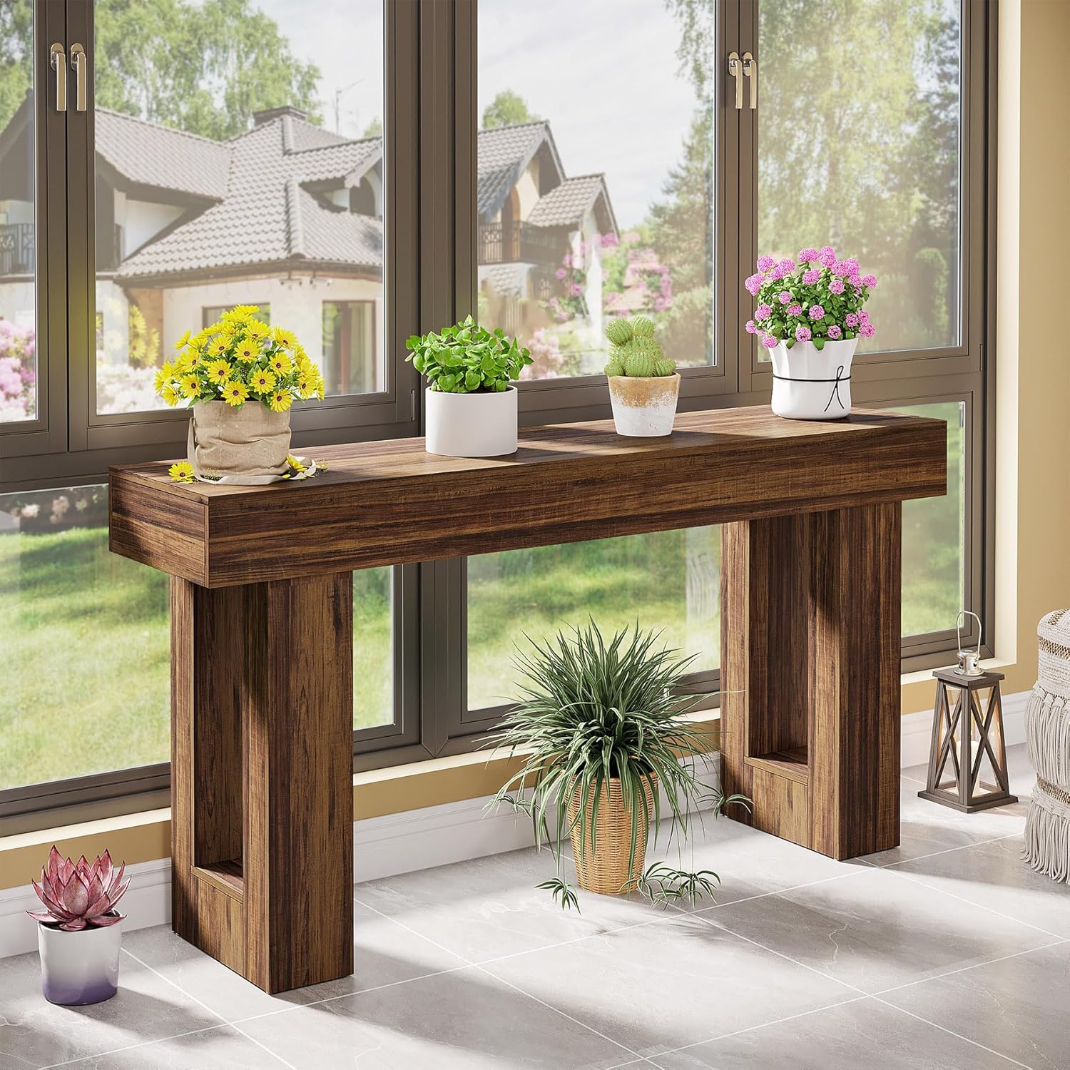 63" Rustic Sofa Table, Chunky Console Table for Entryway - Image 20