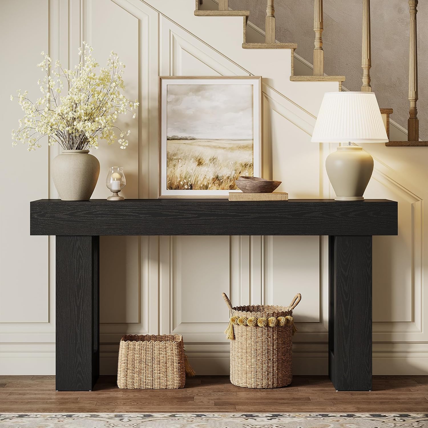 63" Rustic Sofa Table, Chunky Console Table for Entryway - Image 23