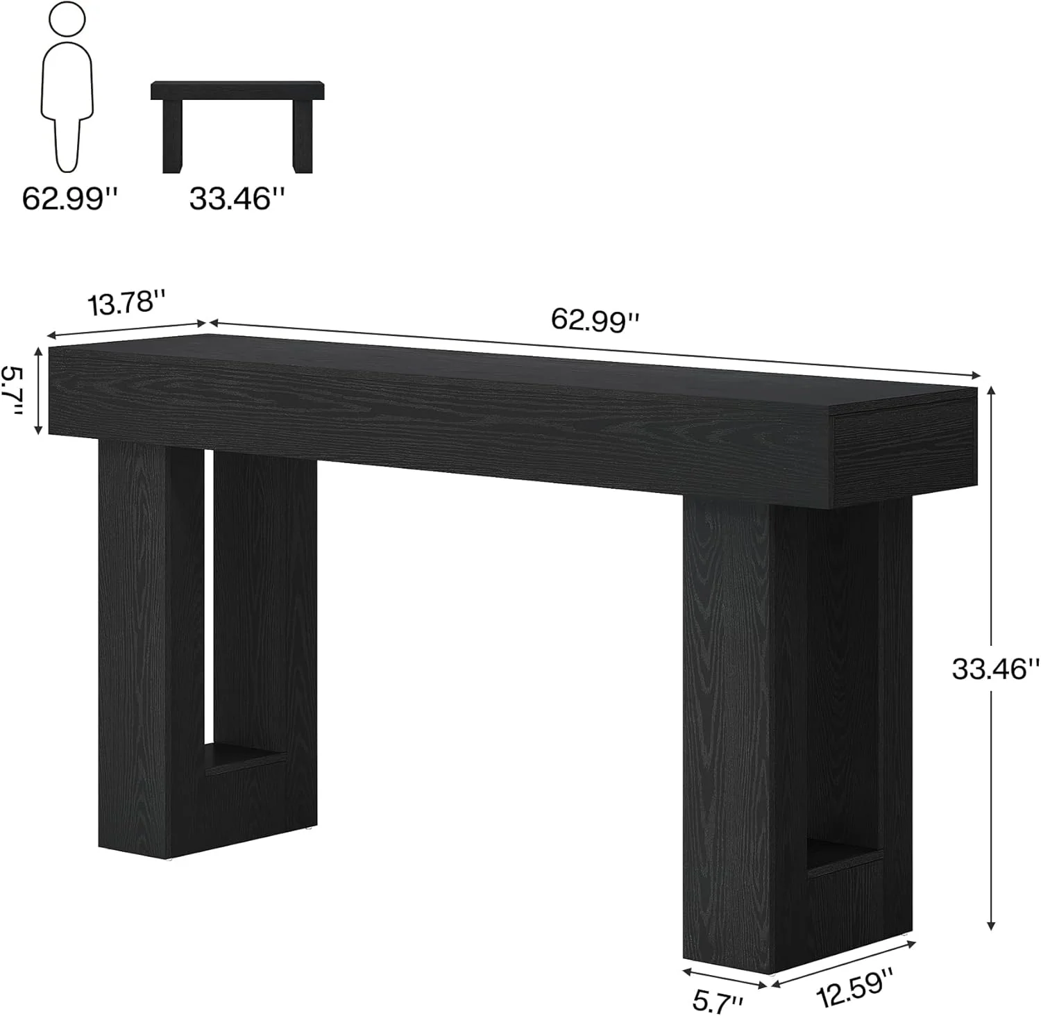 63" Rustic Sofa Table, Chunky Console Table for Entryway - Image 24