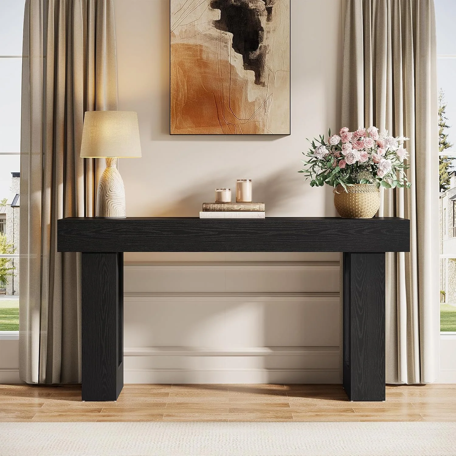 63" Rustic Sofa Table, Chunky Console Table for Entryway - Image 27
