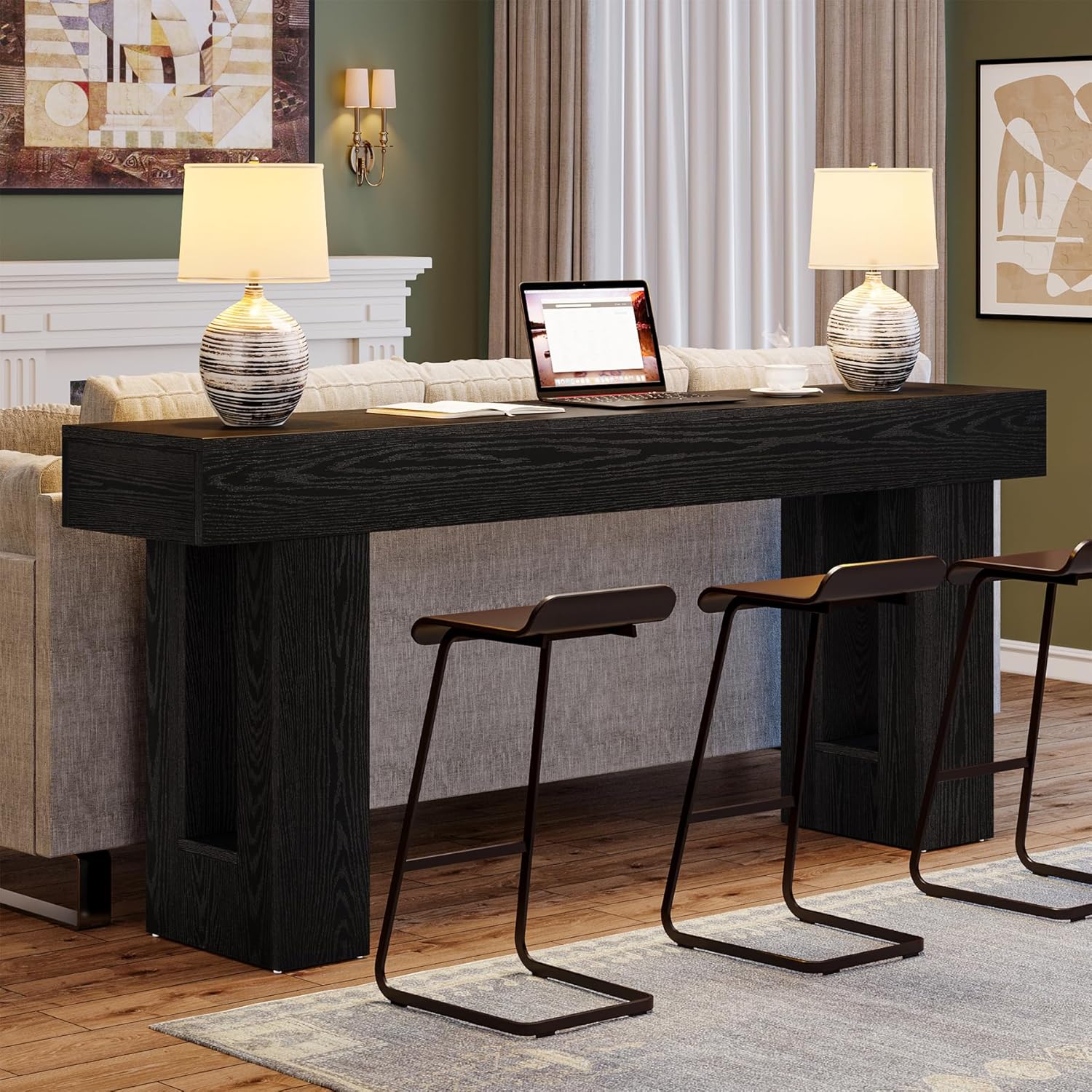 63" Rustic Sofa Table, Chunky Console Table for Entryway - Image 28
