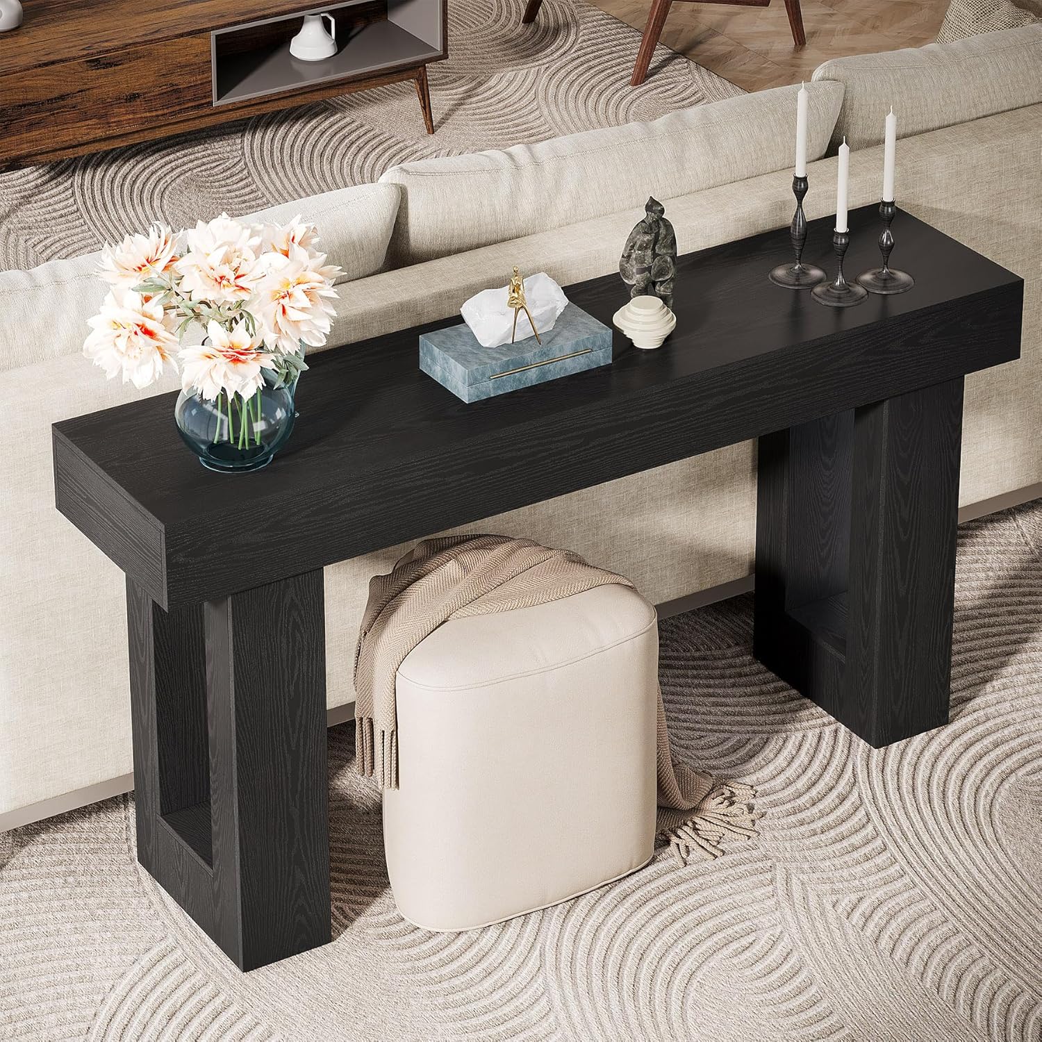 63" Rustic Sofa Table, Chunky Console Table for Entryway - Image 29