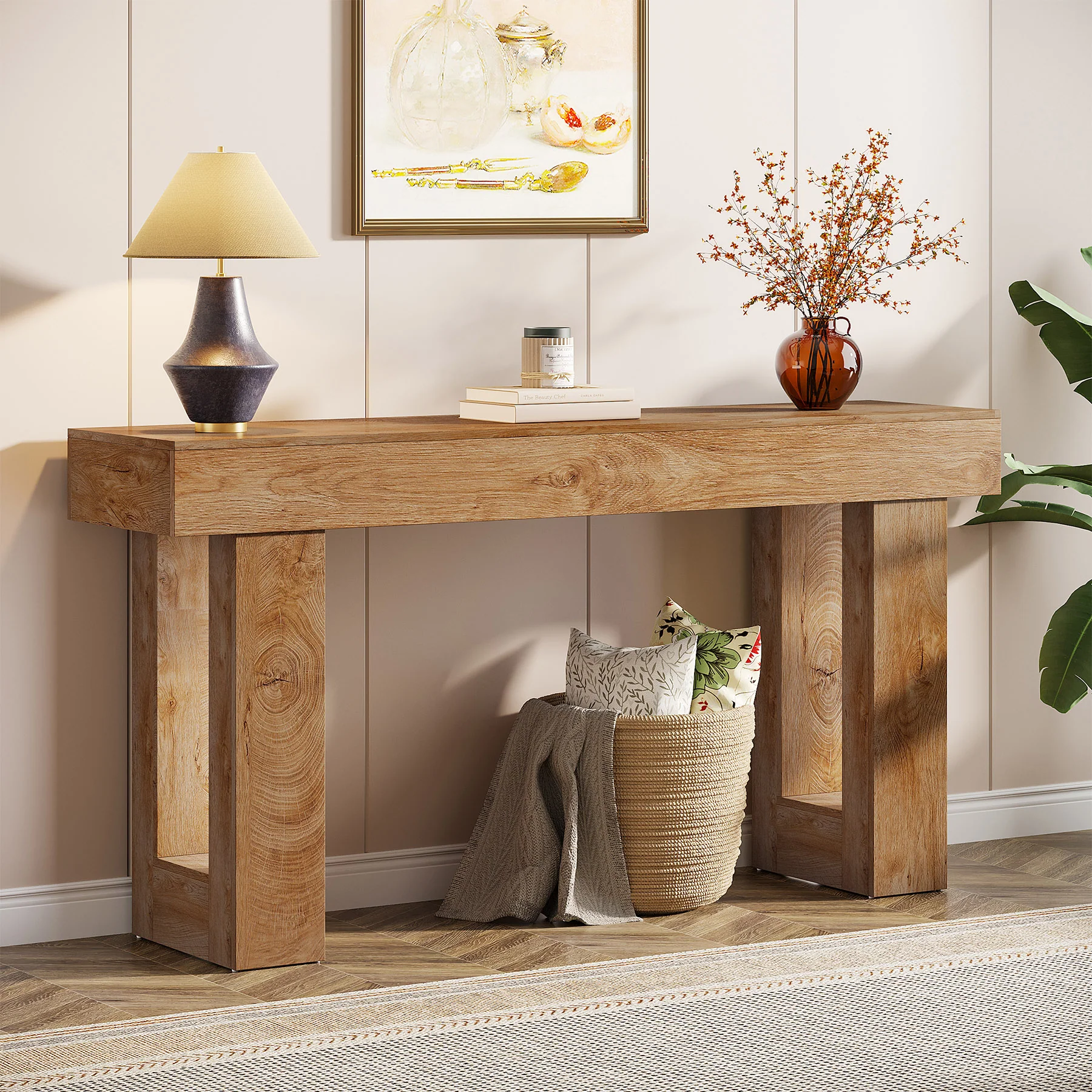 63" Rustic Sofa Table, Chunky Console Table for Entryway - Image 3