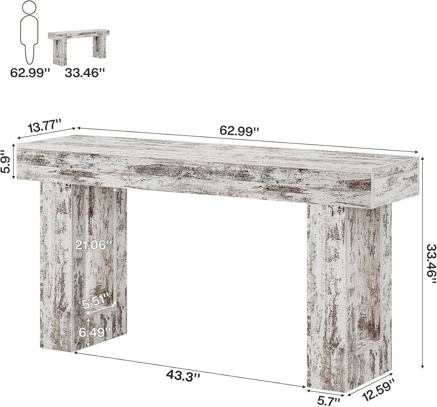 63" Rustic Sofa Table, Chunky Console Table for Entryway - Image 34