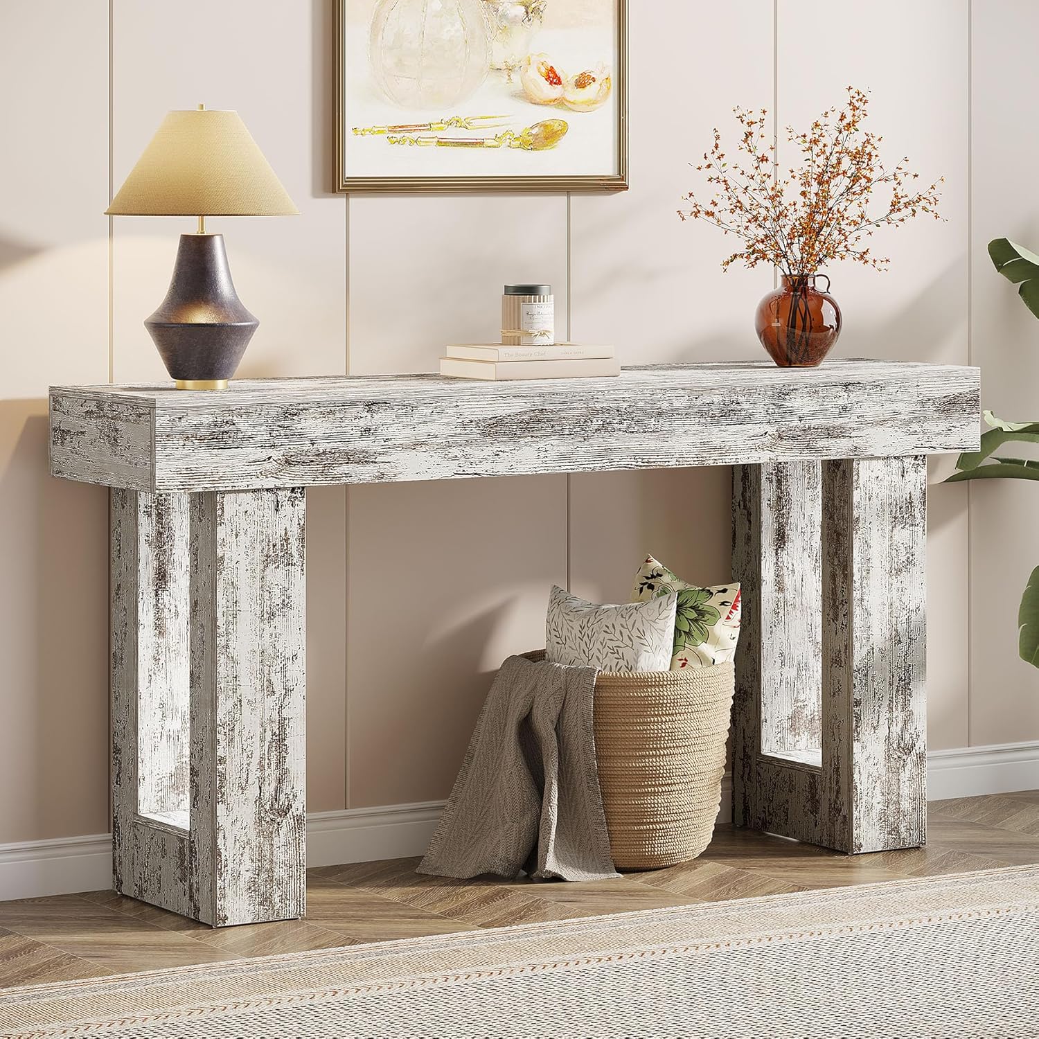 63" Rustic Sofa Table, Chunky Console Table for Entryway - Image 35
